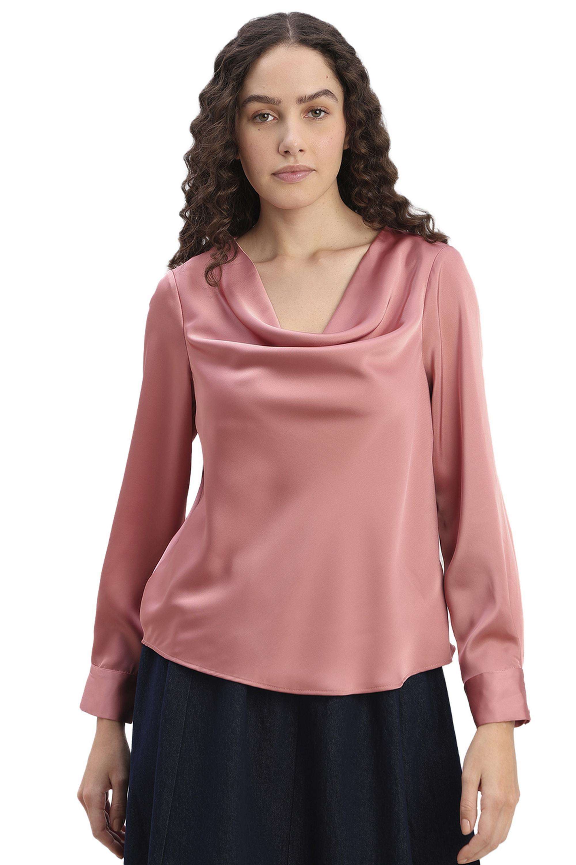 Solid-Polyester-Round-Neck-Women-s-Top