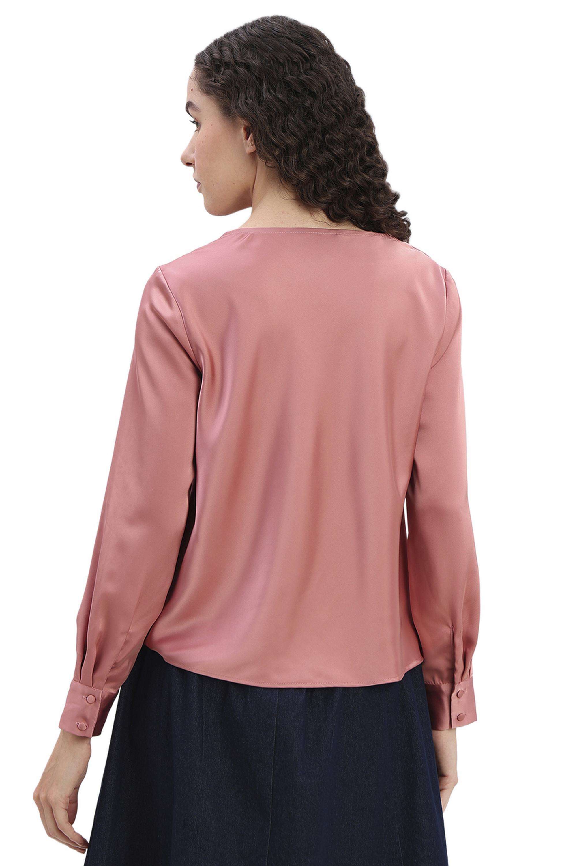 Solid-Polyester-Round-Neck-Women-s-Top