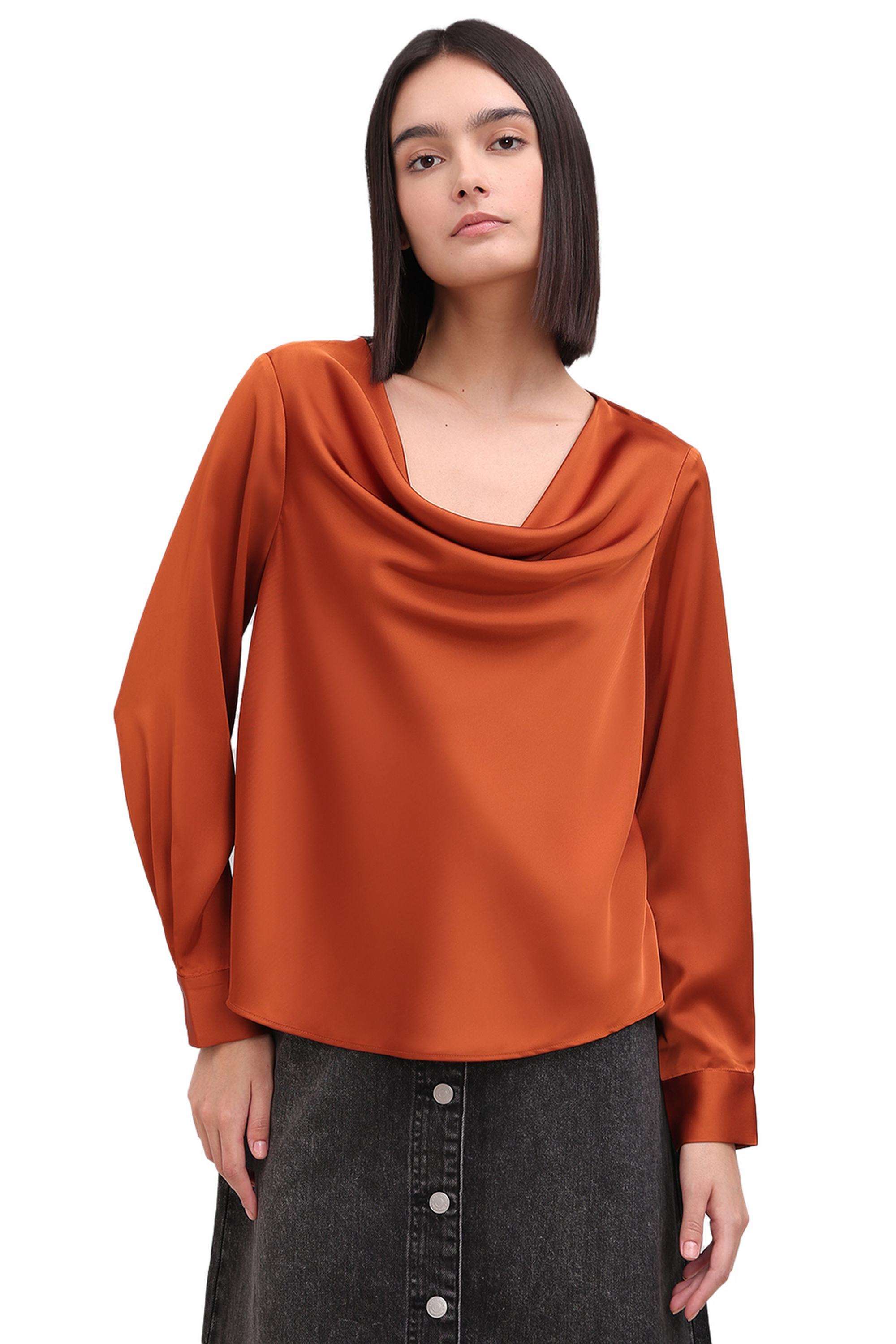 Solid-Polyester-Round-Neck-Women-s-Top