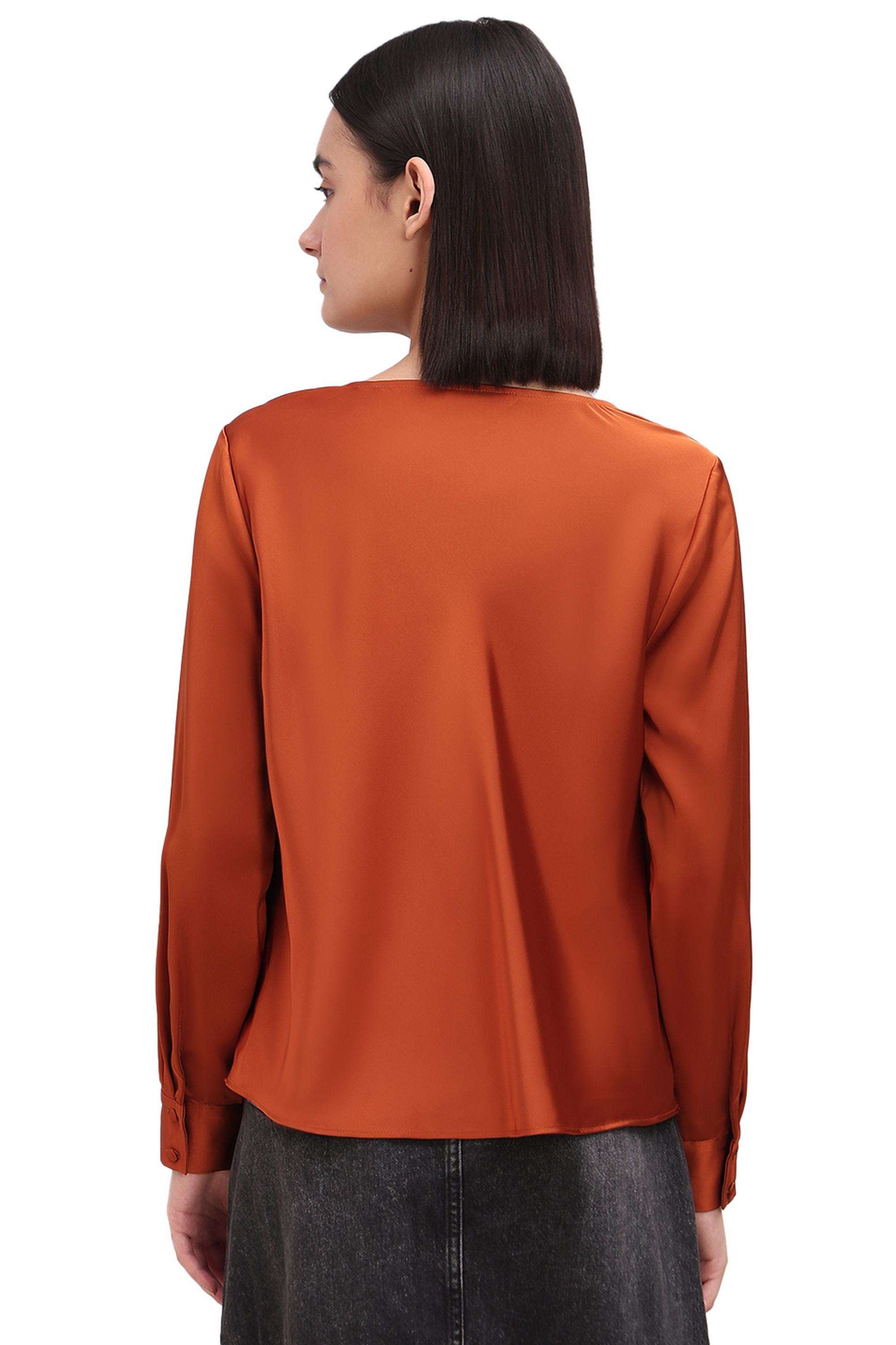 Solid-Polyester-Round-Neck-Women-s-Top