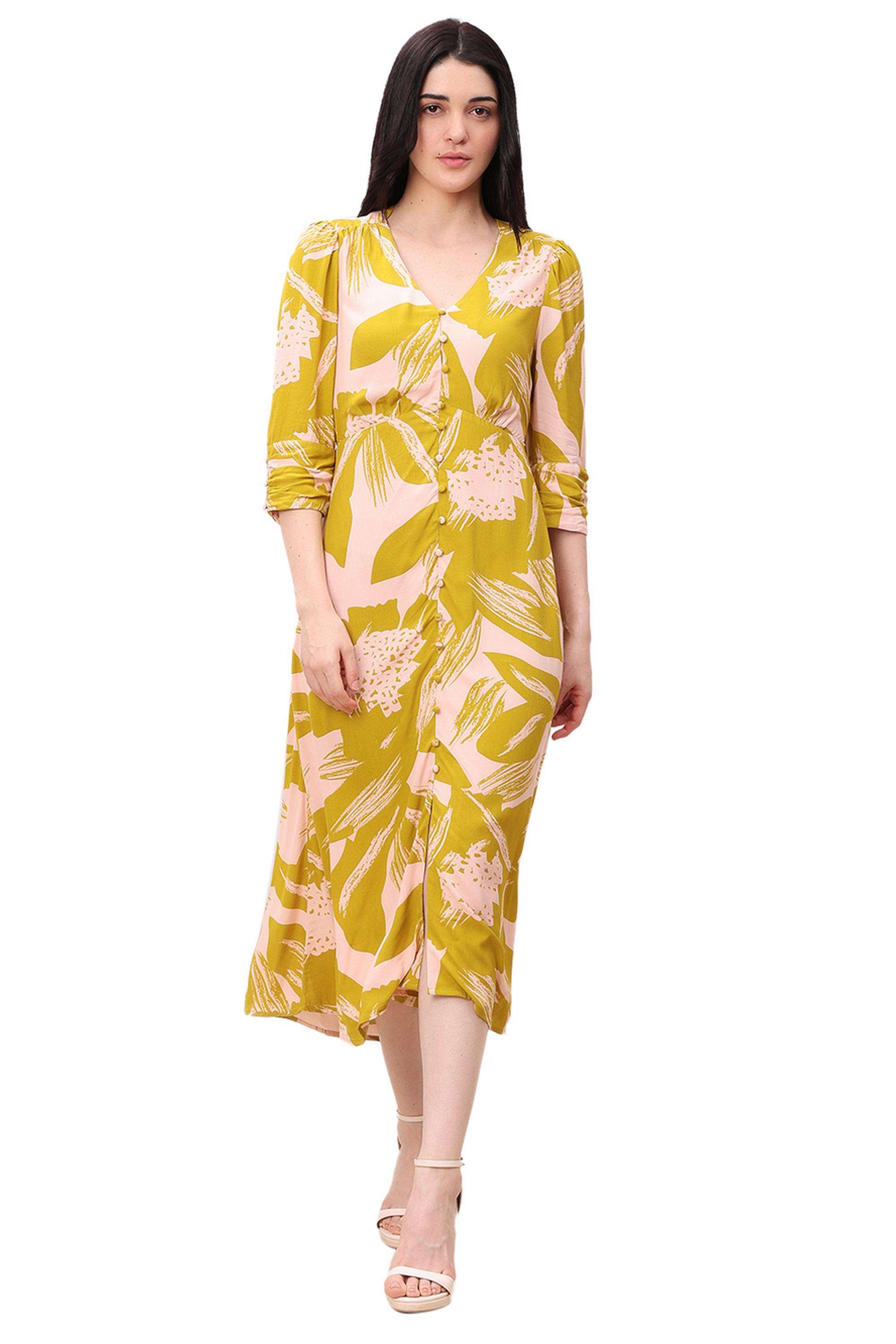 Printed-V-Neck-Viscose-Women-Dress