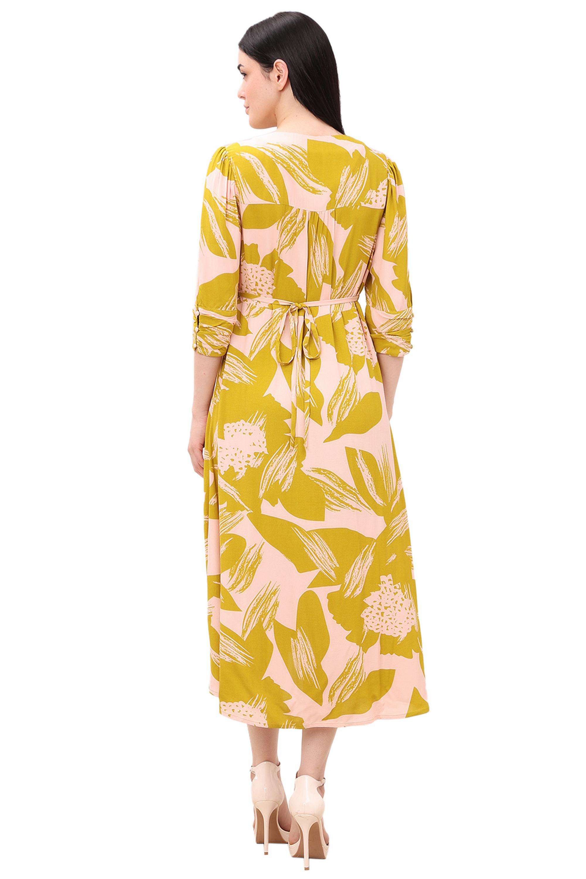 Printed-V-Neck-Viscose-Women-Dress