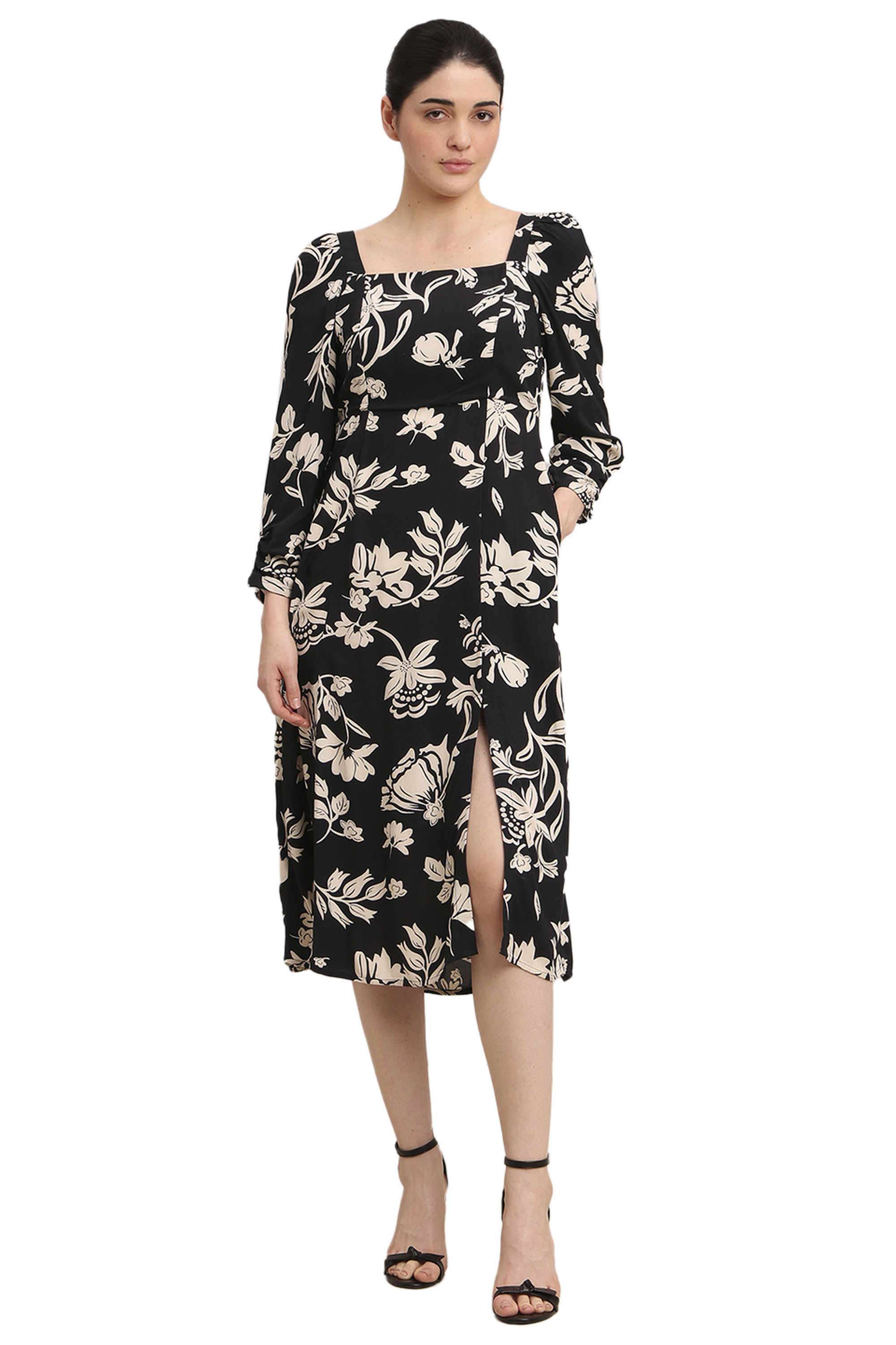 Printed-Viscose-V-Neck-Women-s-Dress