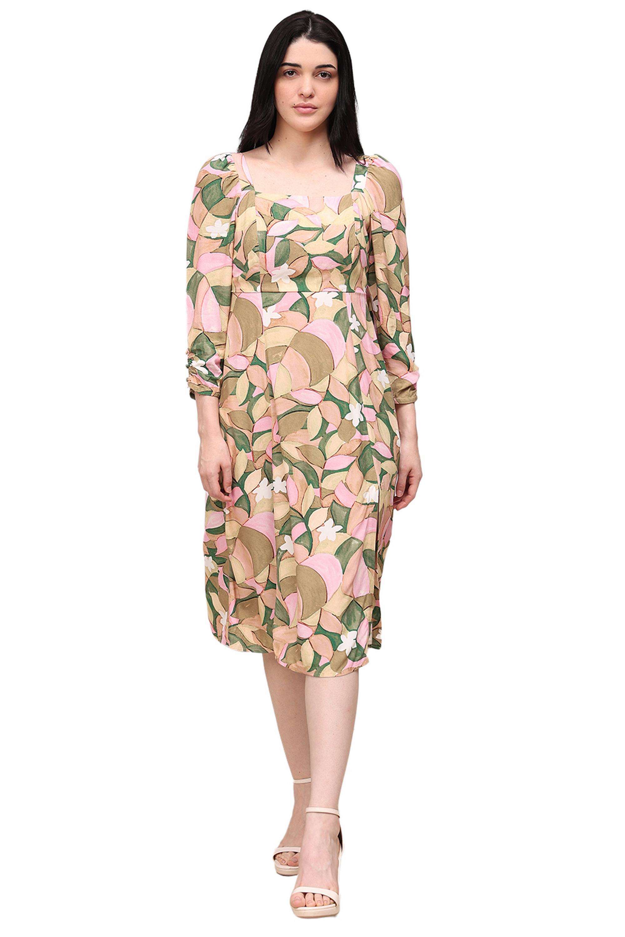 Printed-V-Neck-Viscose-Women-Dress