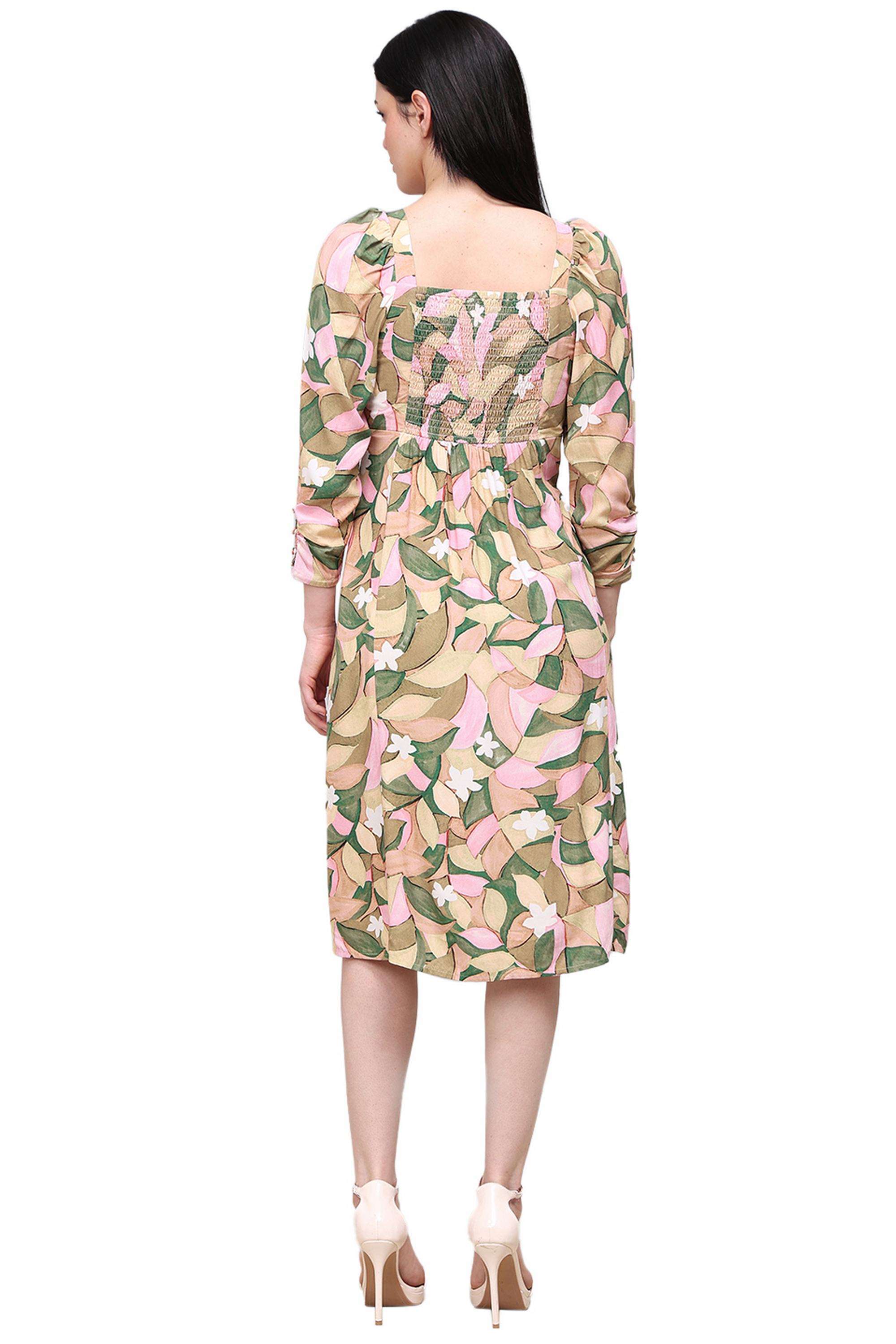 Printed-V-Neck-Viscose-Women-Dress