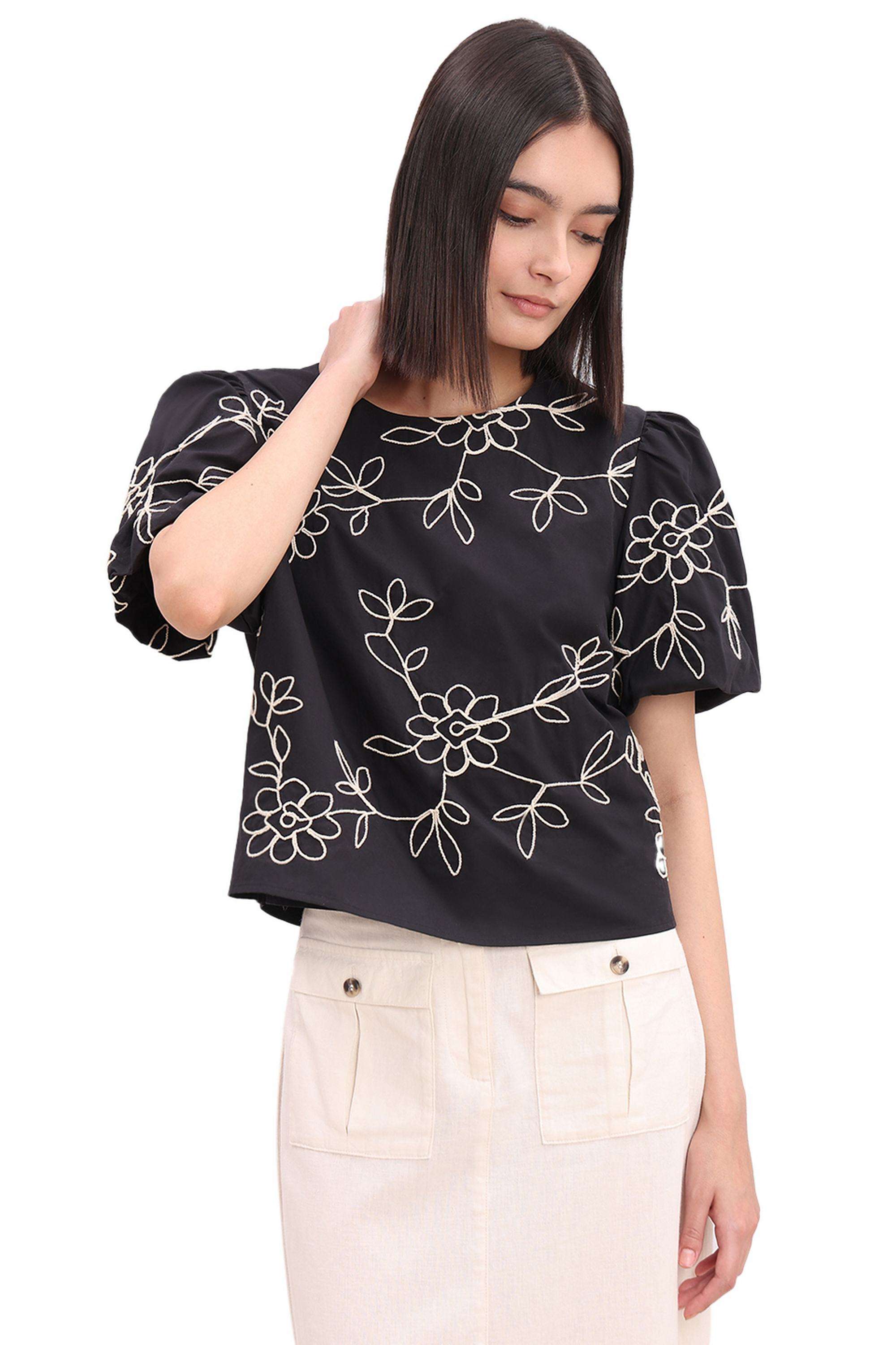 Solid-Cotton-Round-Neck-Women-s-Top