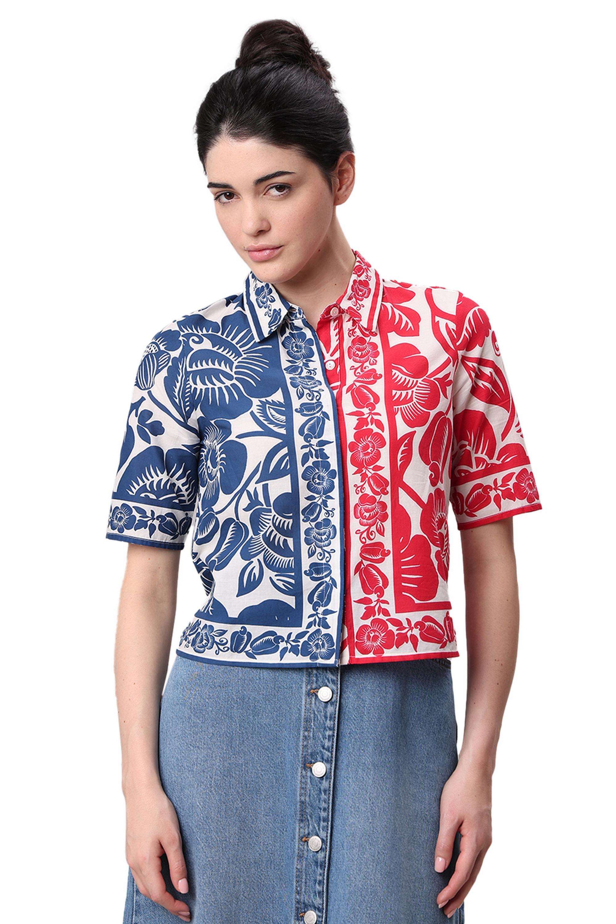 Printed-Cotton-V-Neck-Women-s-Shirt