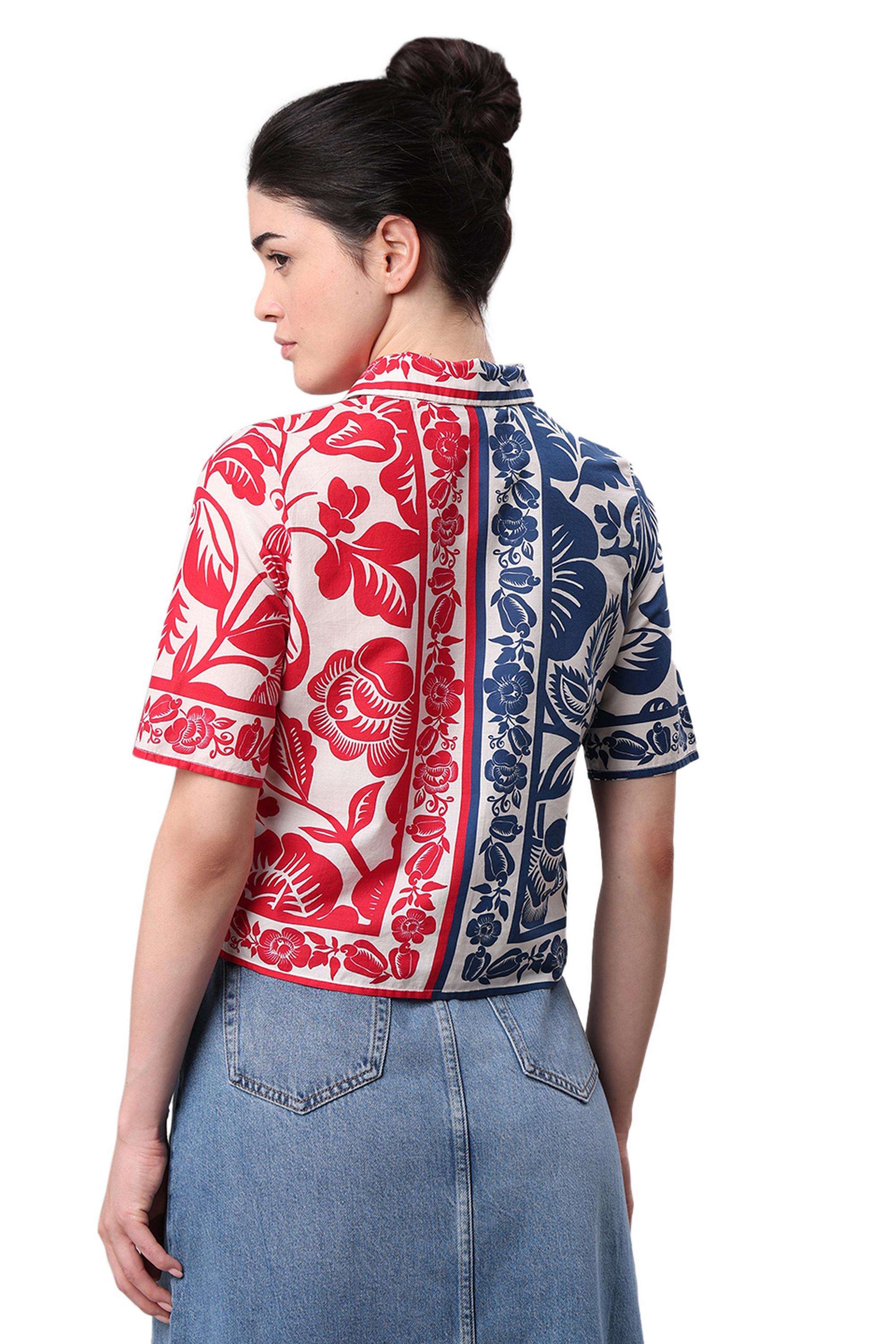 Printed-Cotton-V-Neck-Women-s-Shirt
