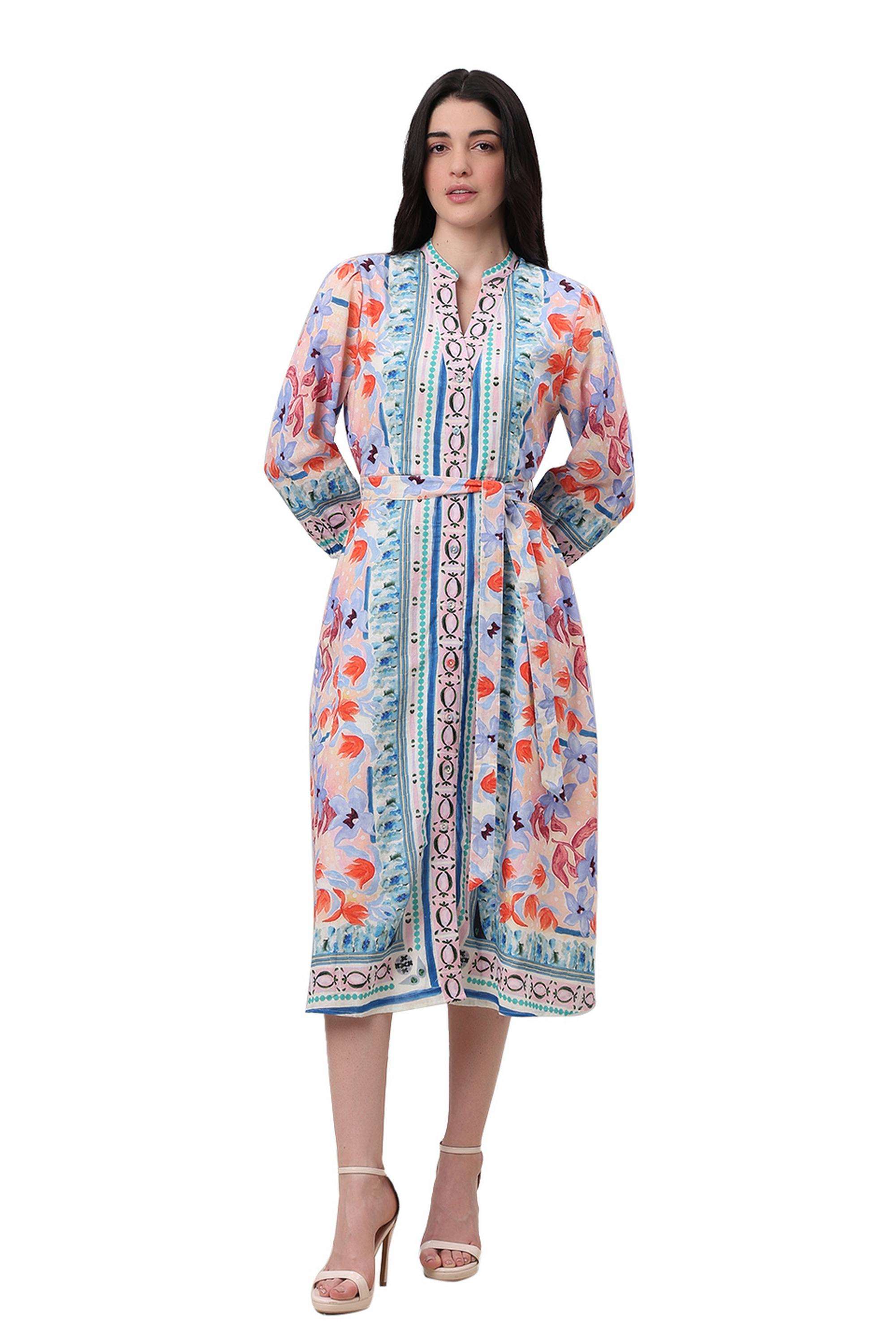 Printed-V-Neck-Cotton-Women-Dress