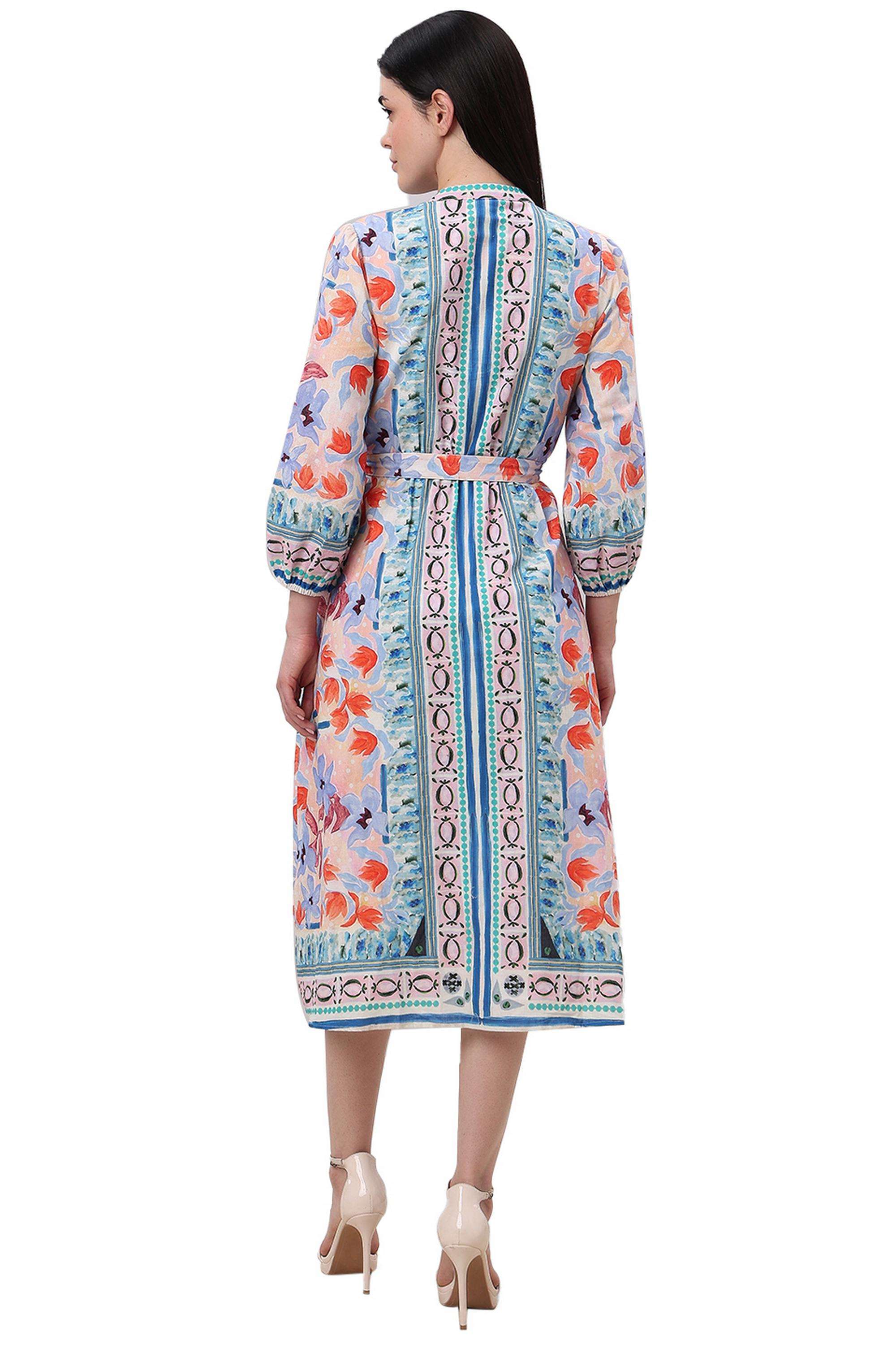 Printed-V-Neck-Cotton-Women-Dress