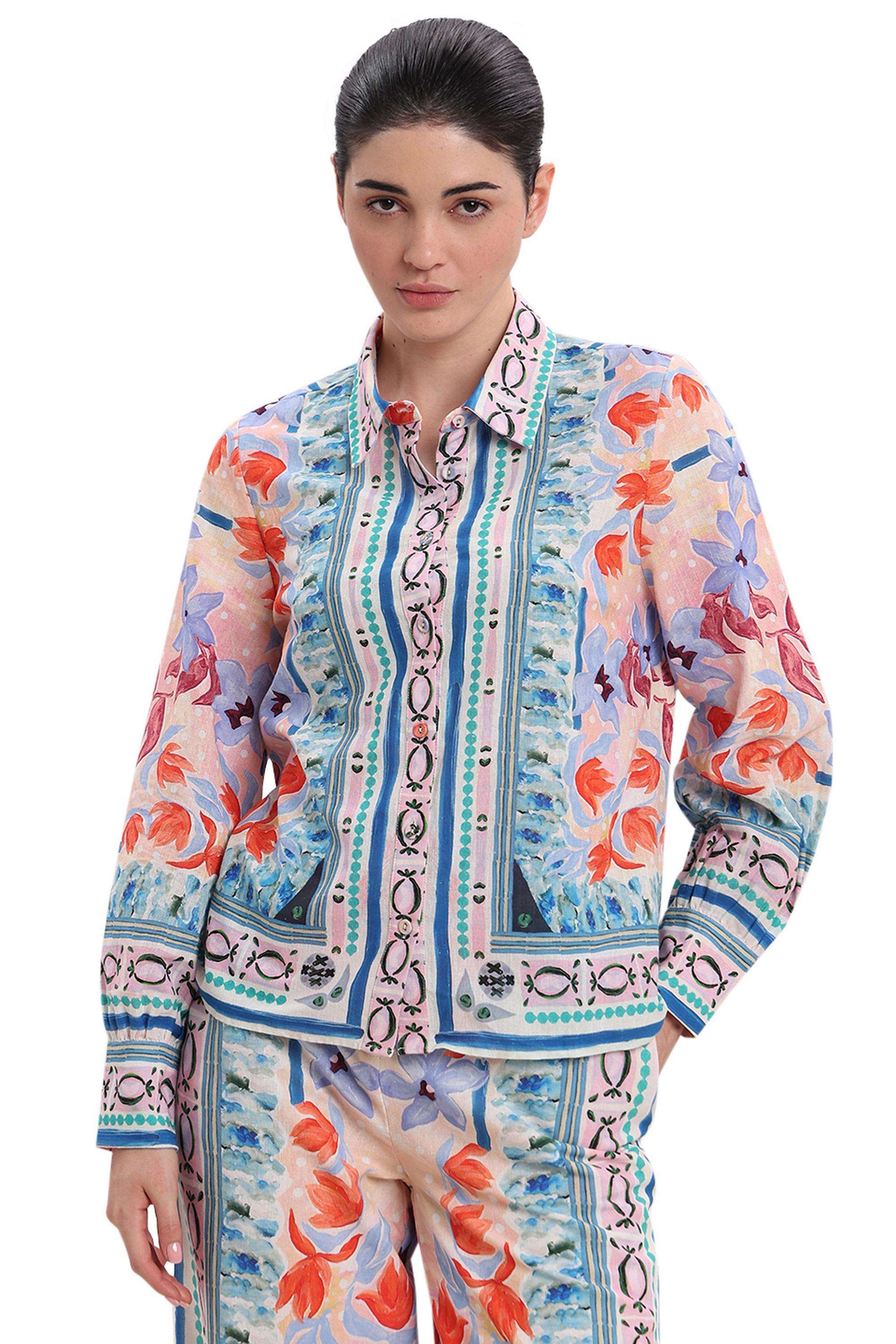 Printed-Cotton-V-Neck-Women-s-Shirt