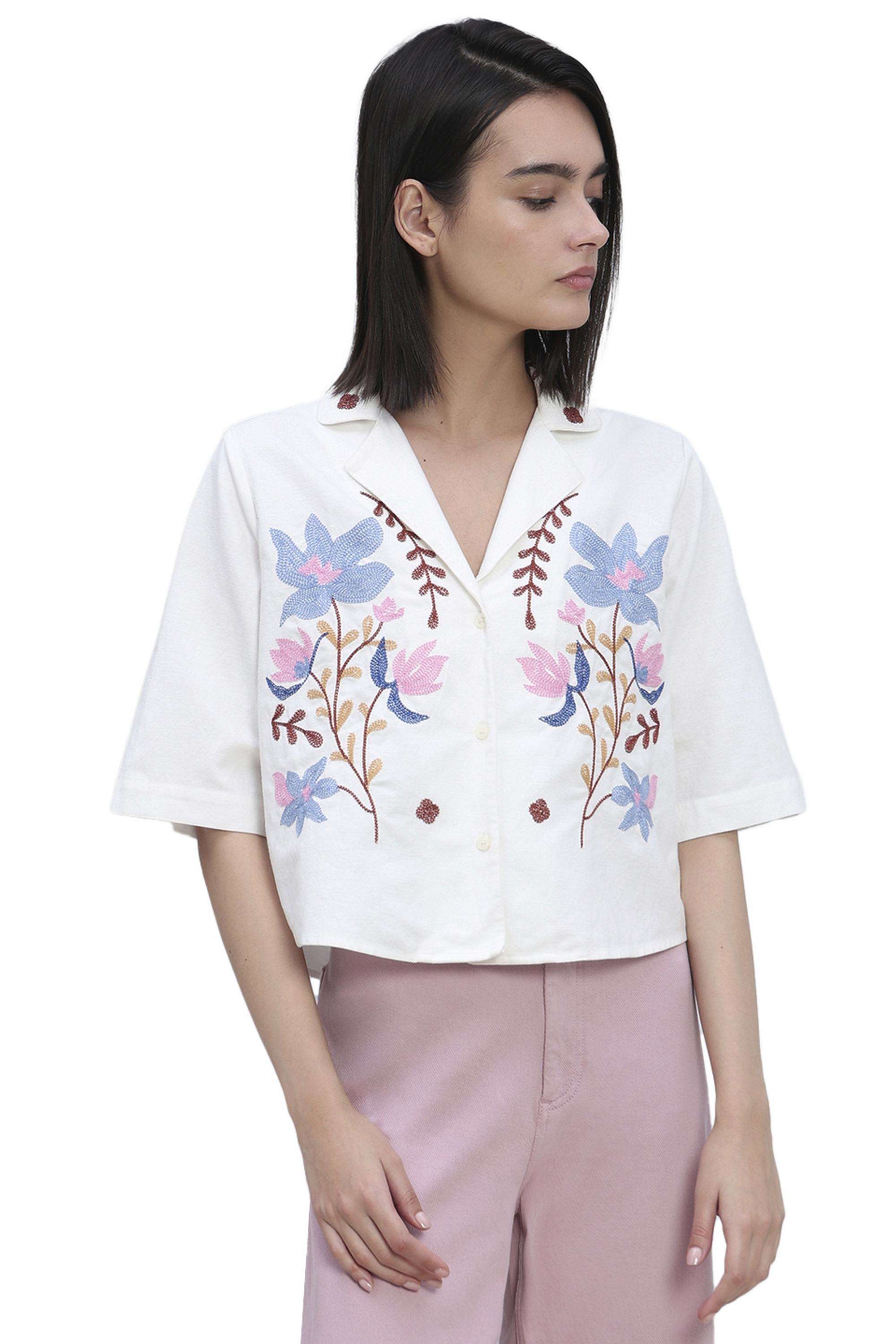 Solid-Cotton-V-Neck-Women-s-Shirt
