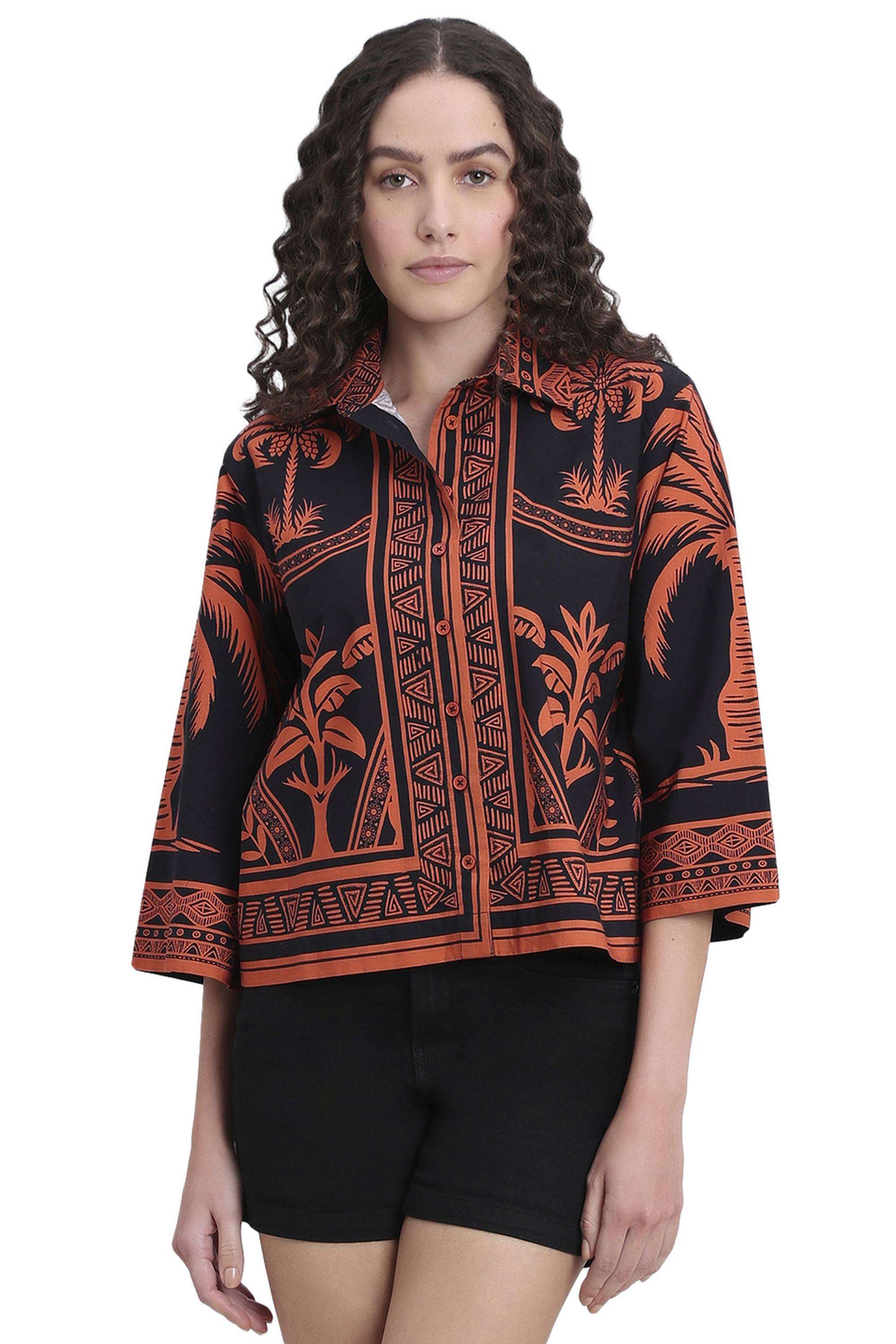Printed-Cotton-V-Neck-Women-s-Shirt