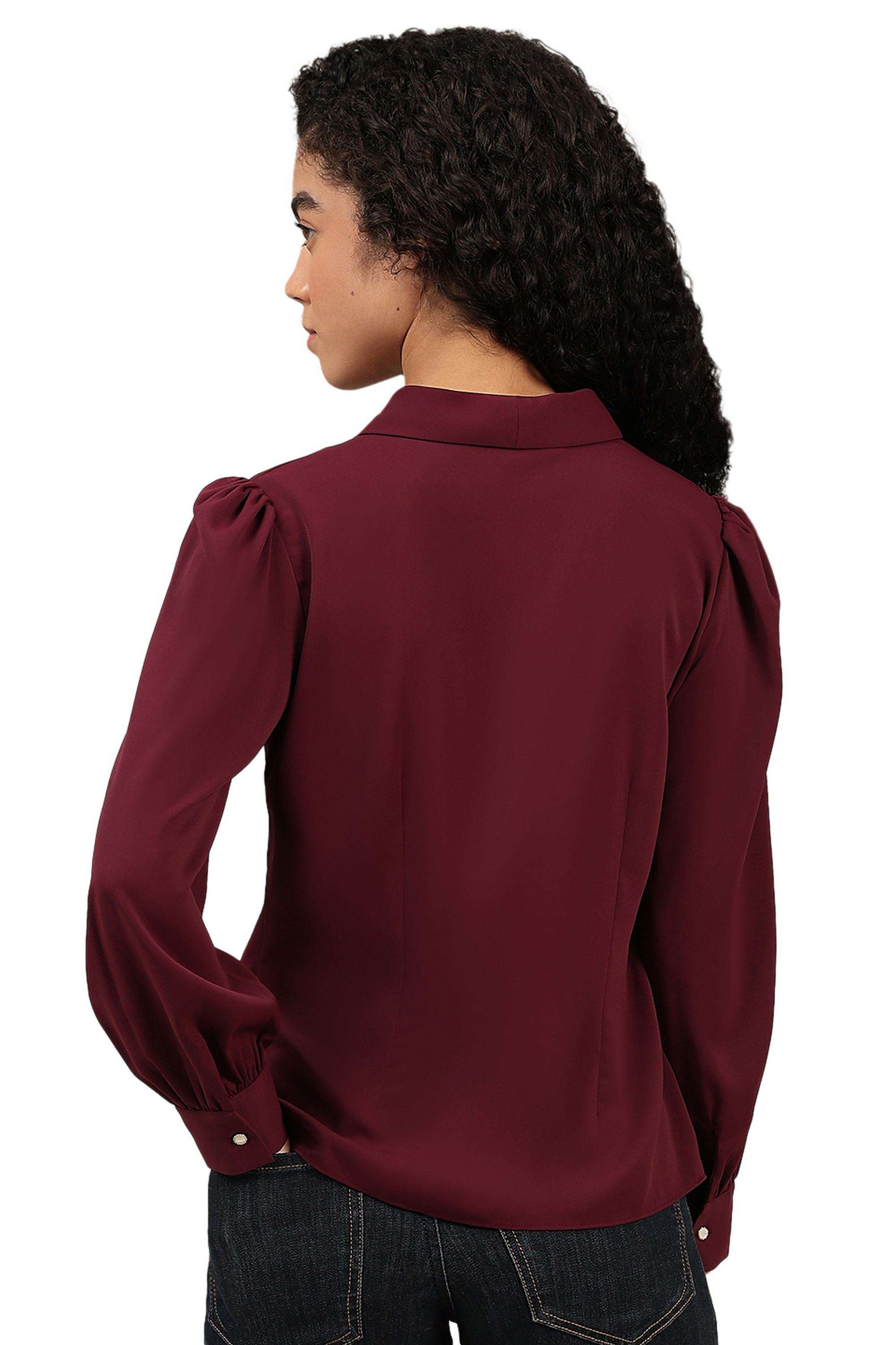 Solid-Polyester-V-Neck-Women-s-Shirt