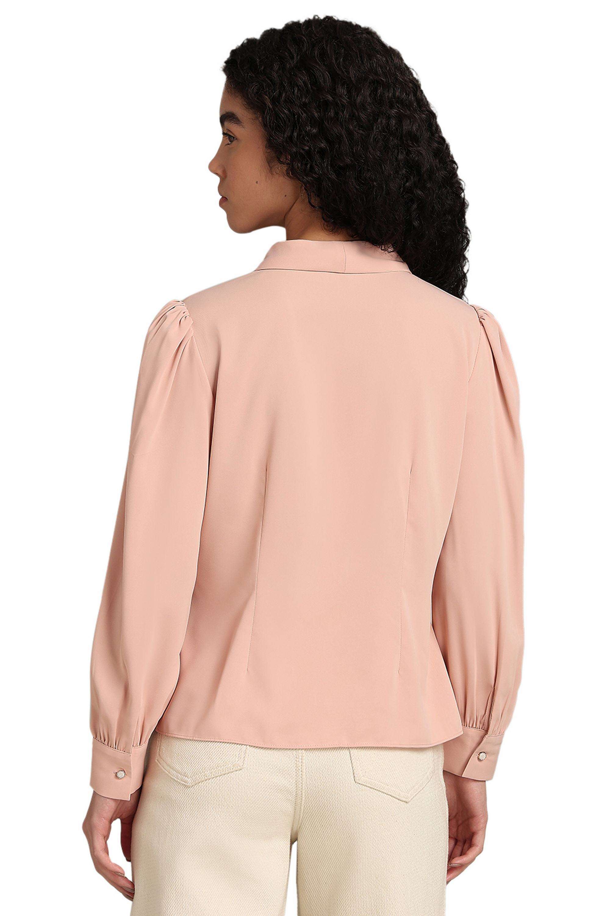 Solid-Polyester-V-Neck-Women-s-Shirt