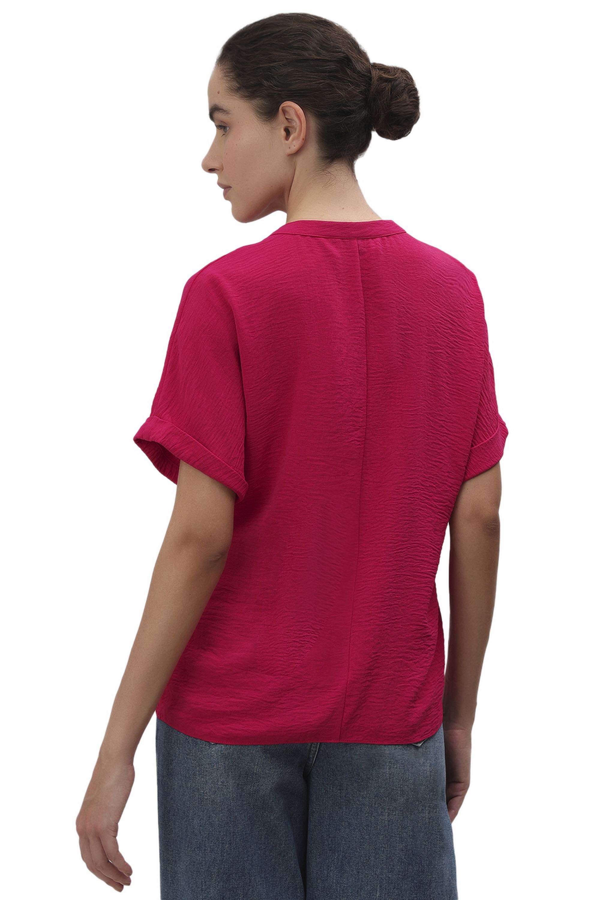 Solid-Polyester-Round-Neck-Women-s-Top