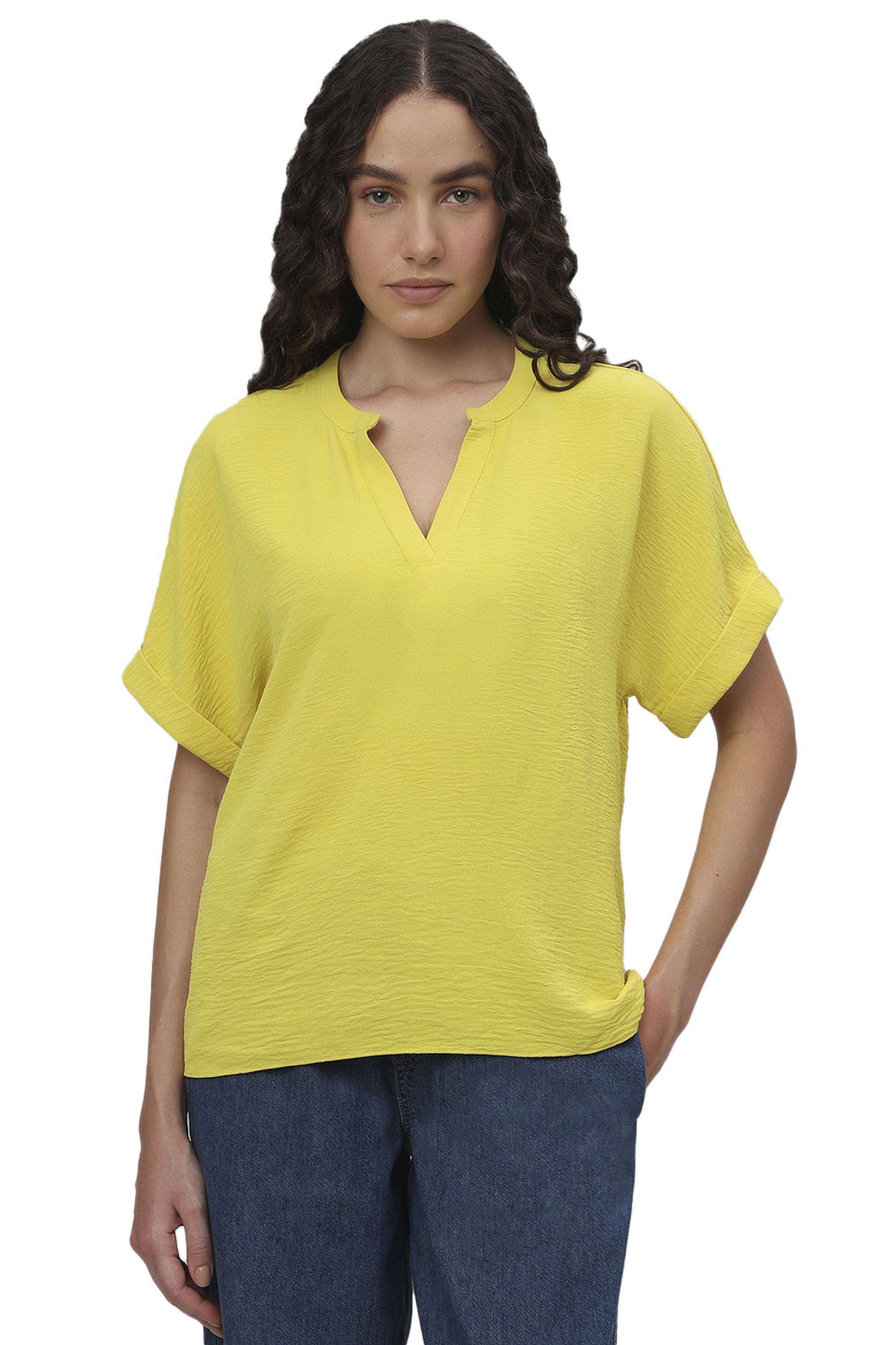 Solid-Polyester-Round-Neck-Women-s-Top