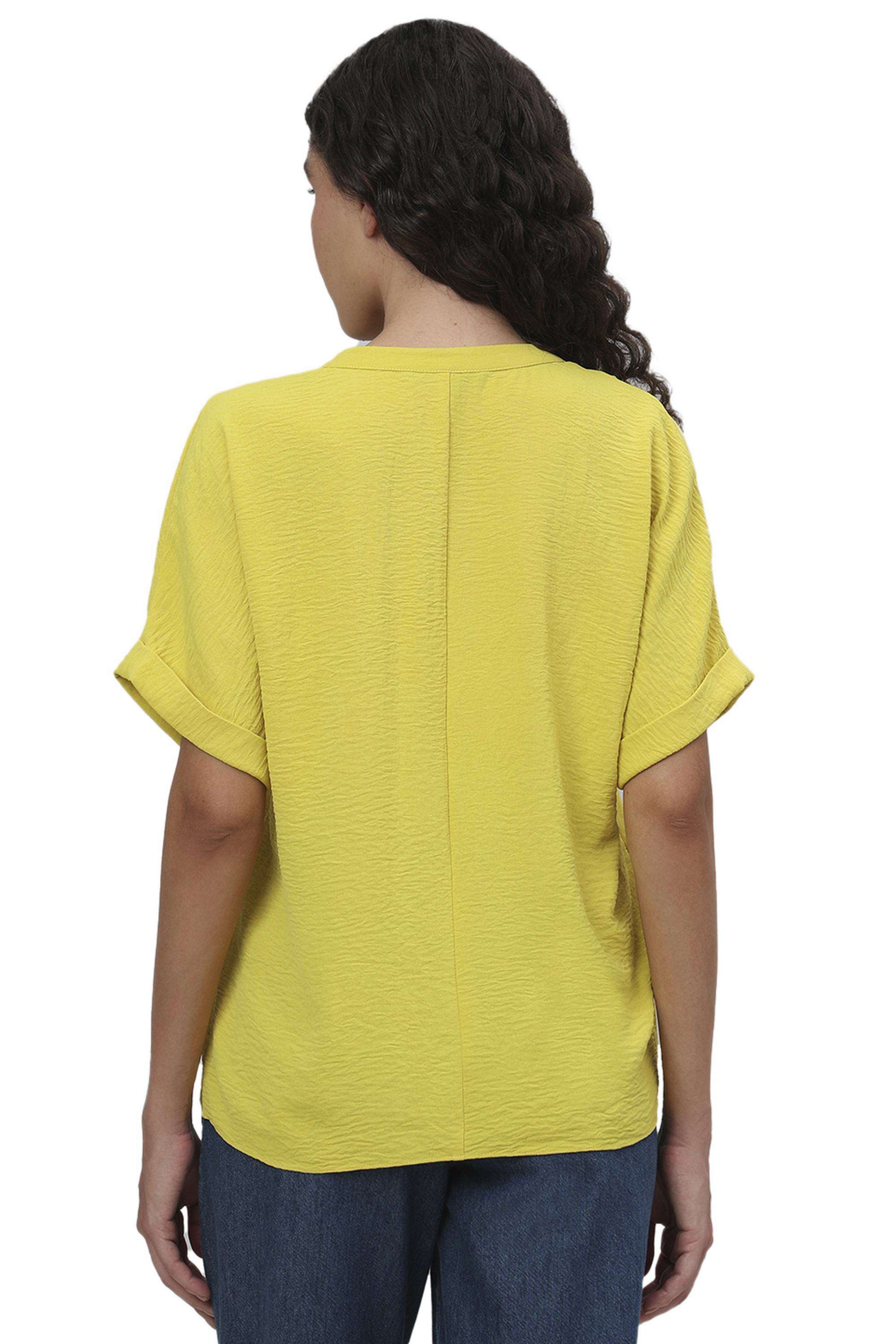 Solid-Polyester-Round-Neck-Women-s-Top