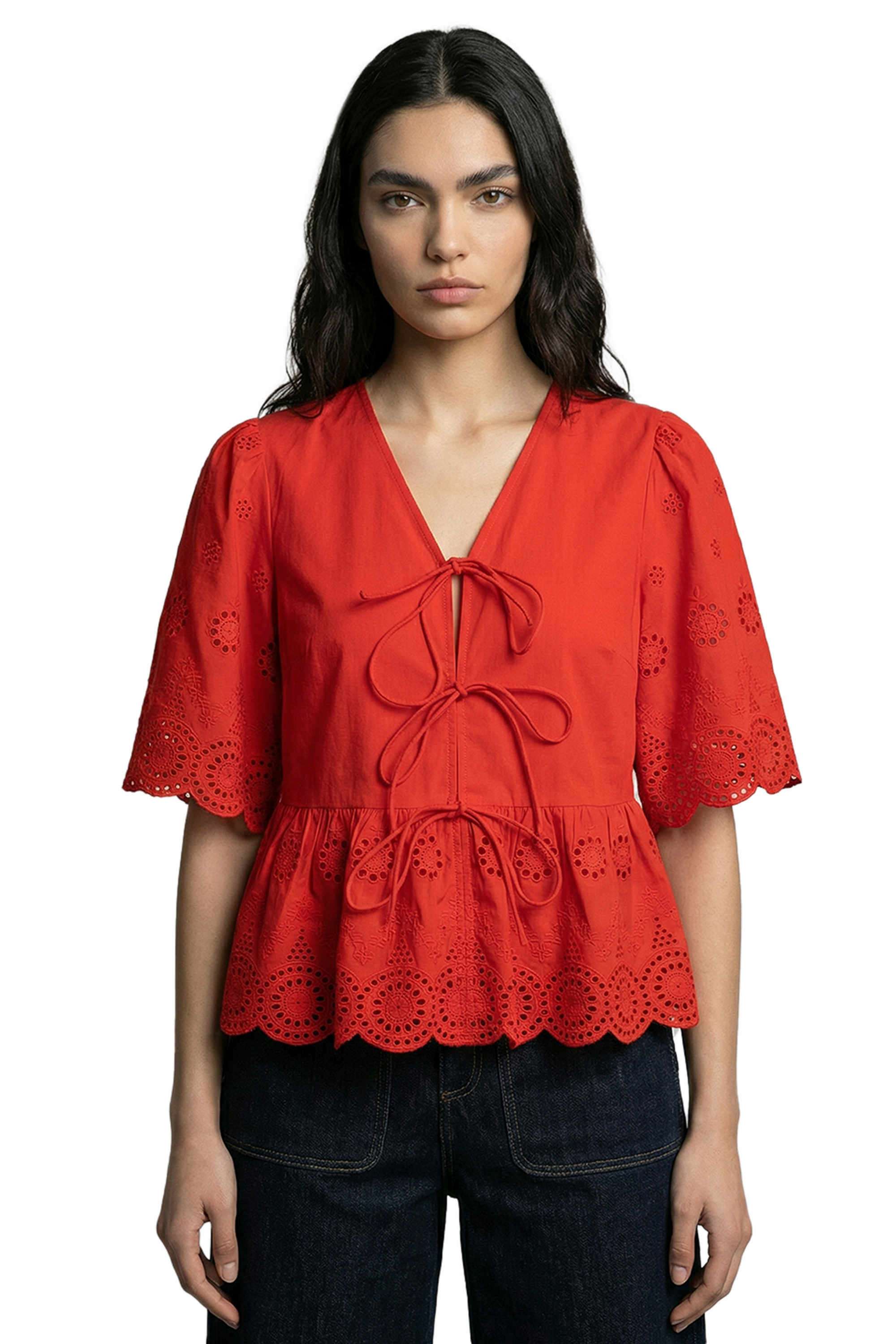 Solid-Cotton-V-Neck-Women-s-Top