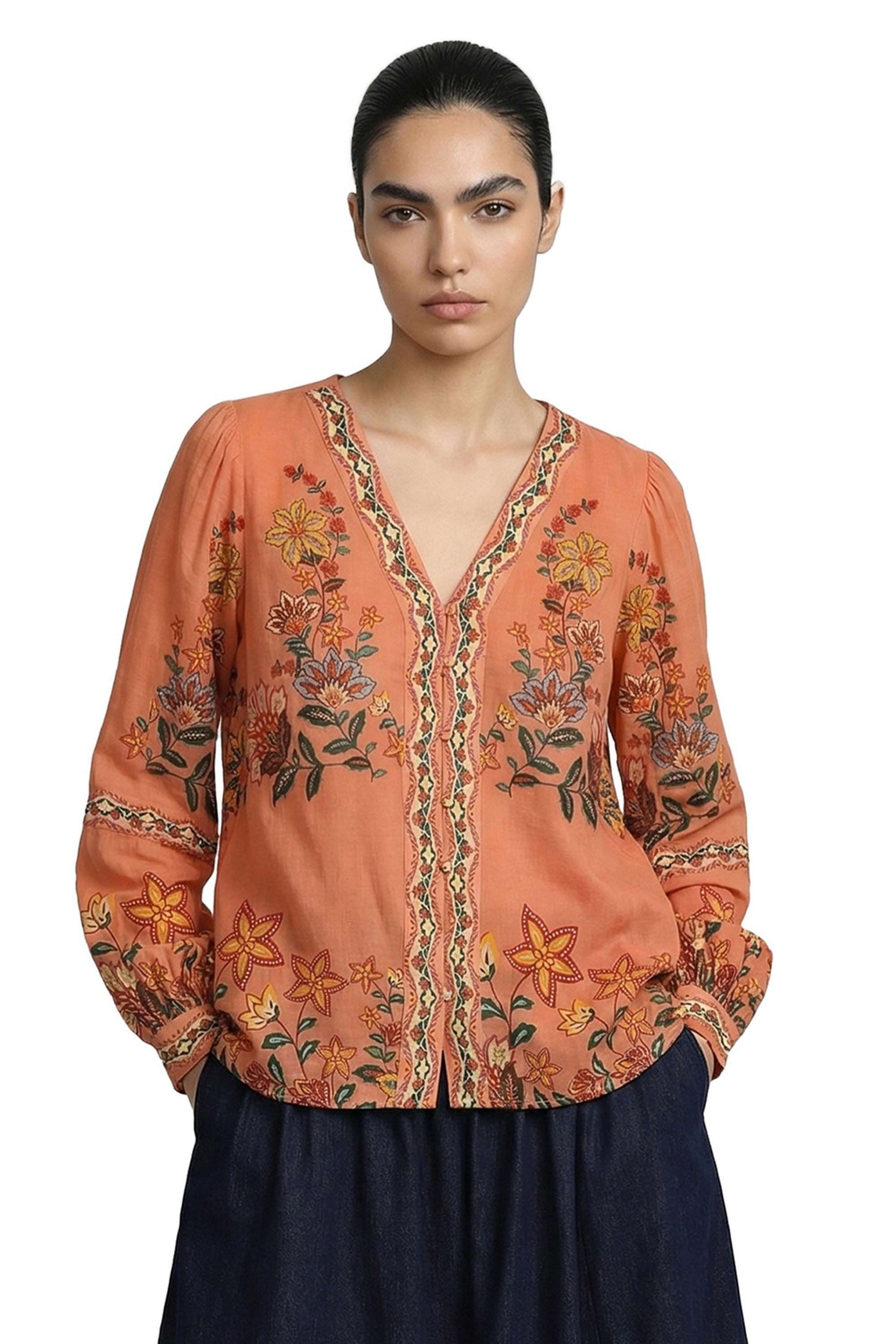vero moda Printed Cotton V-Neck Women's Top-picture-27