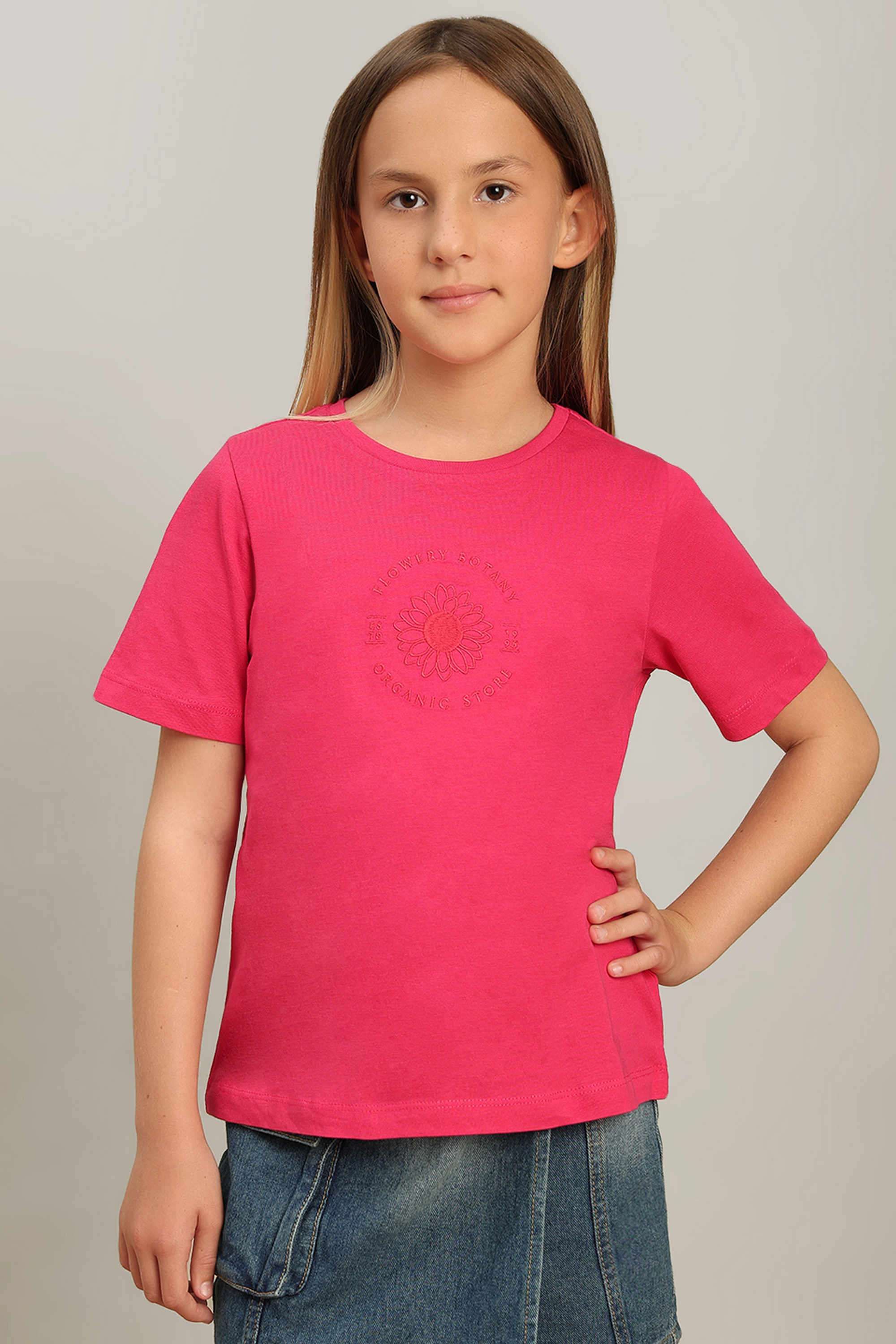 Embroidered-Round-Neck-Girls-T-Shirt