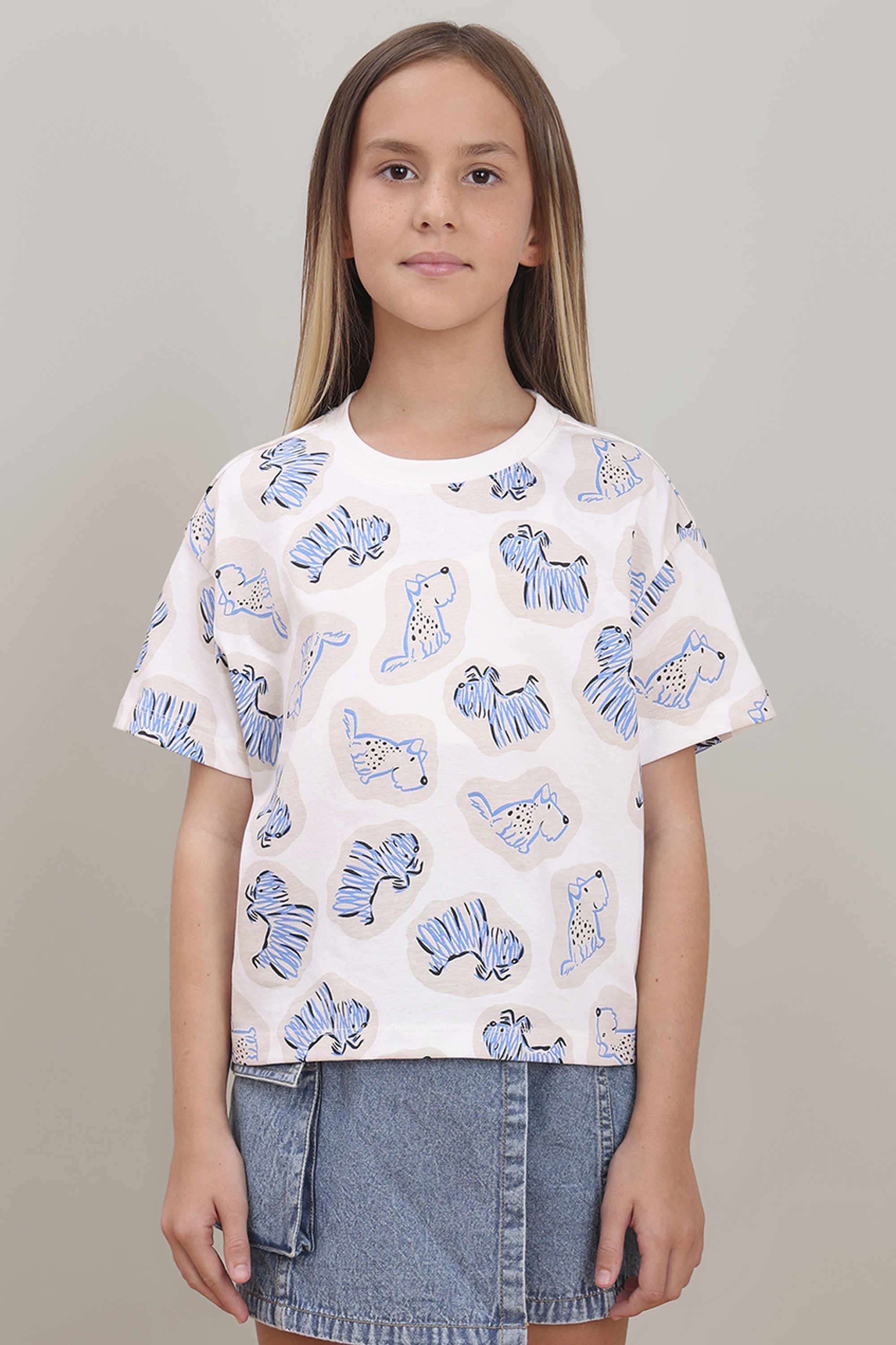 Animal-Print-Round-Neck-Girls-T-Shirt