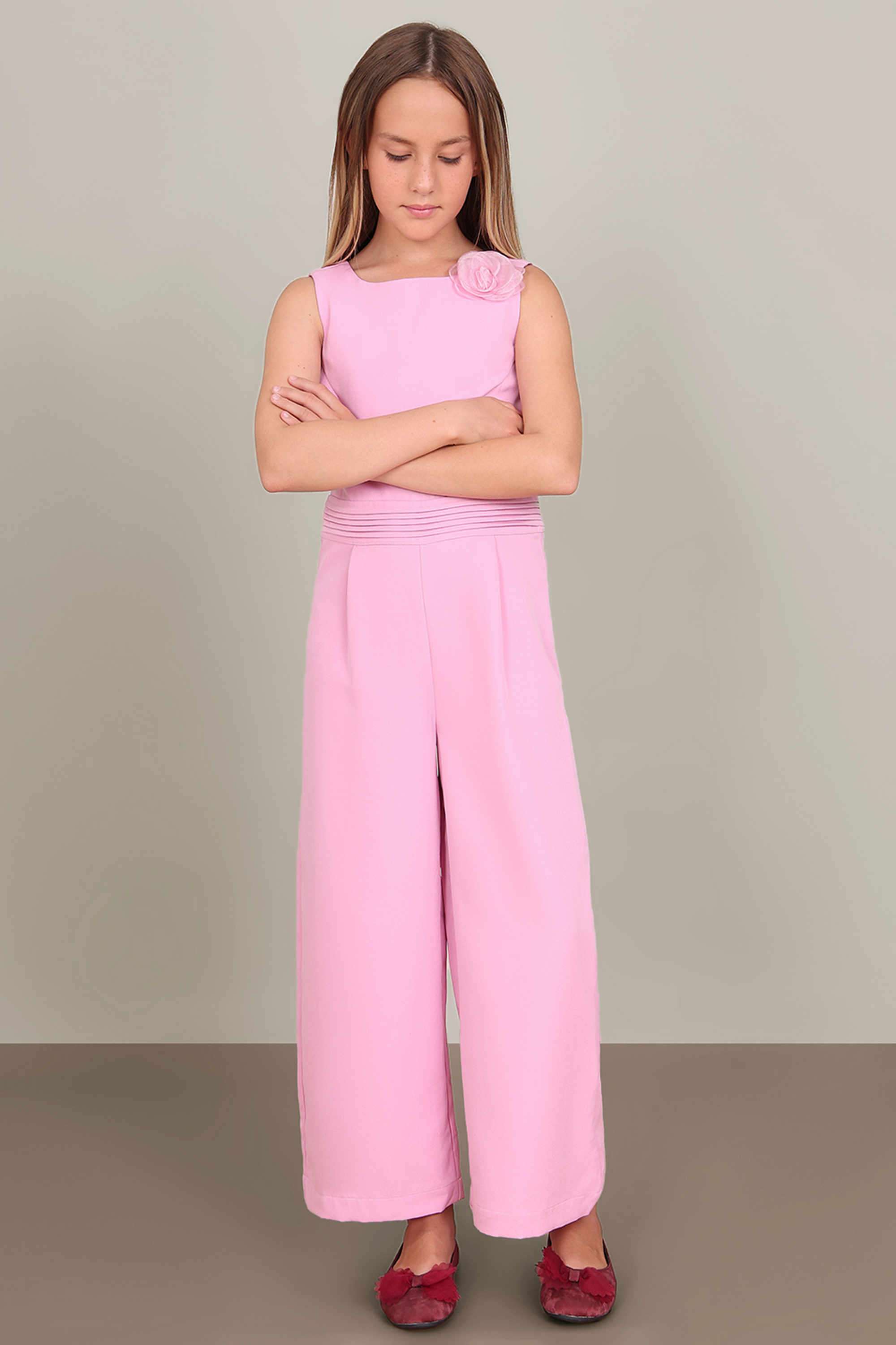 Solid-Round-Neck-Girls-Casual-Wear-Jumpsuit