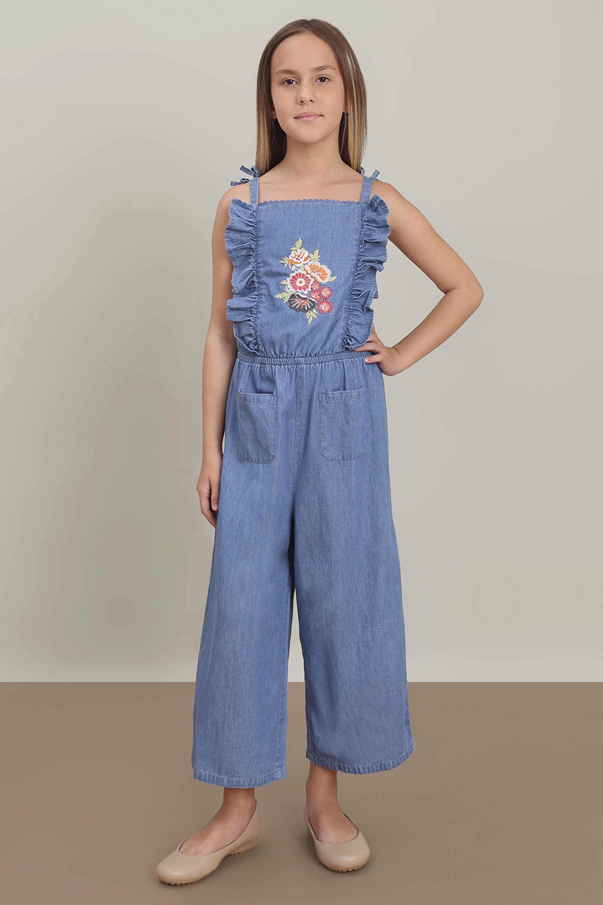 Embroidered-Round-Neck-Girls-Casual-Wear-Jumpsuit