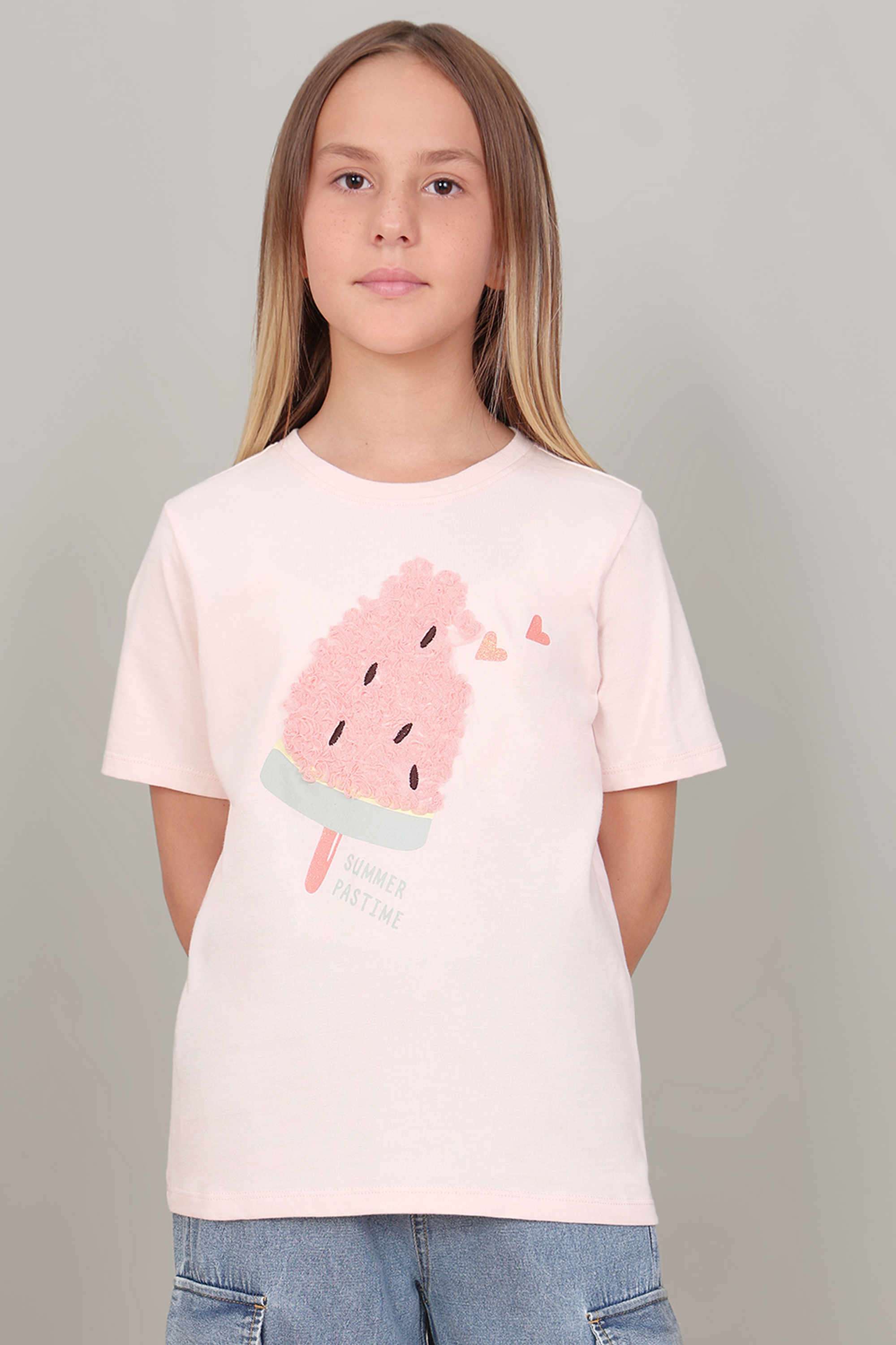 Embellished-Round-Neck-Girls-T-Shirt