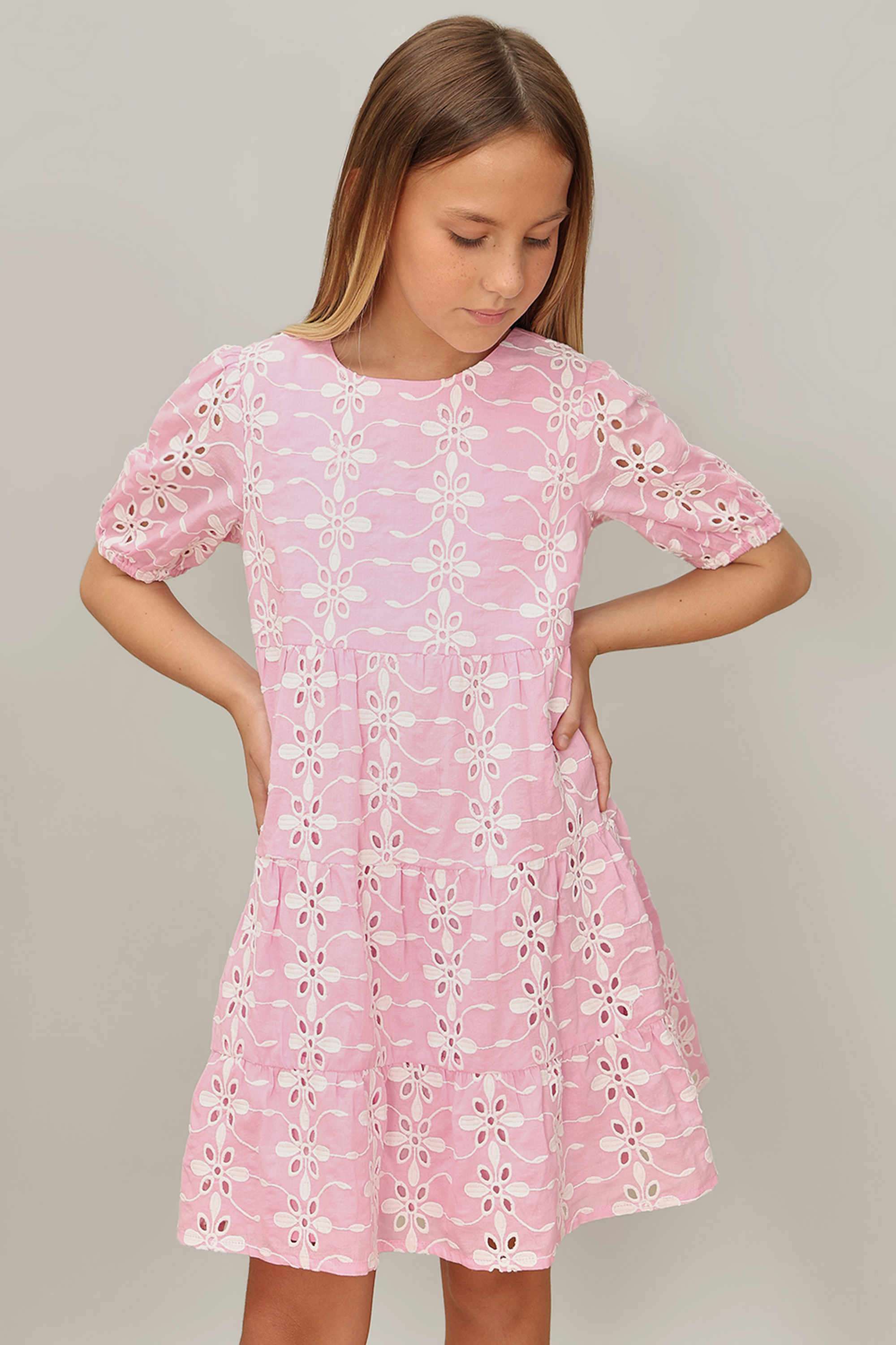 Embroidered-Round-Neck-Girls-Casual-Wear-Dress