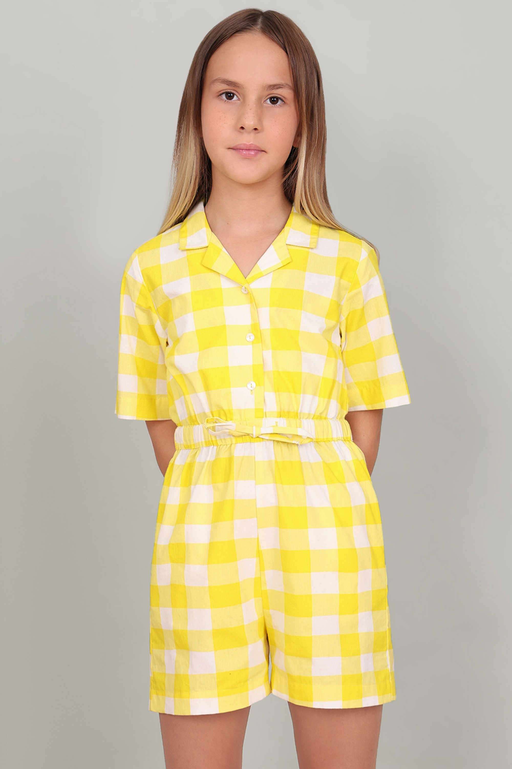 Checks-Round-Neck-Girls-Casual-Wear-Jumpsuit