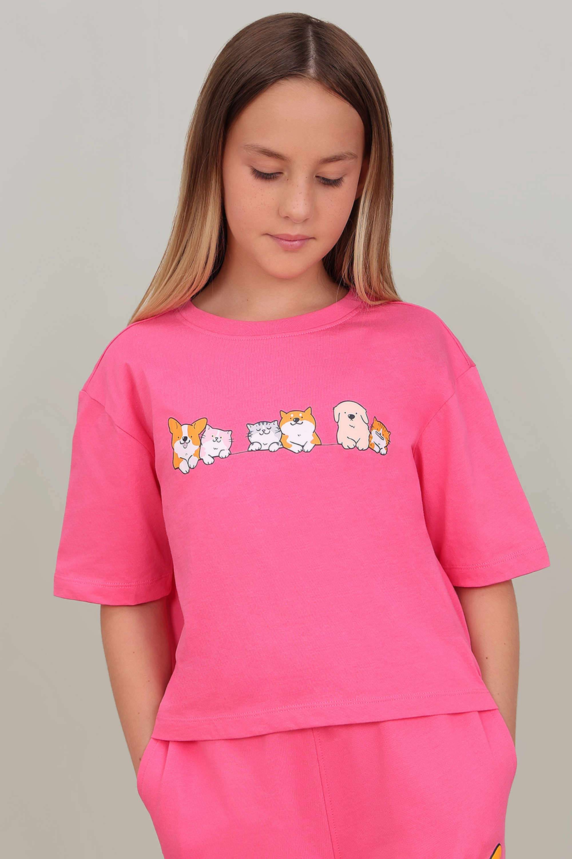 Animal-Print-Round-Neck-Girls-T-Shirt