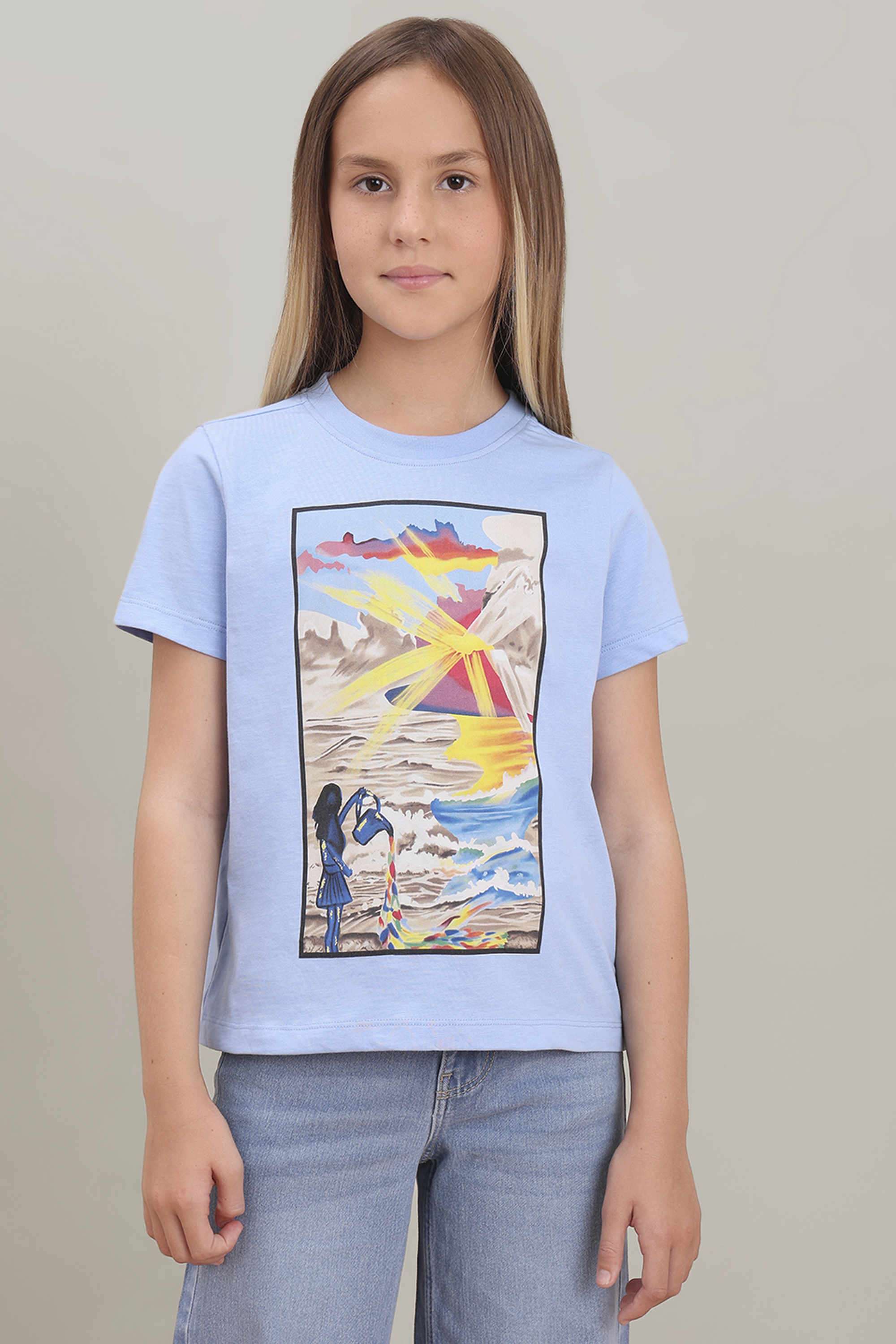 Printed-Round-Neck-Girls-T-Shirt