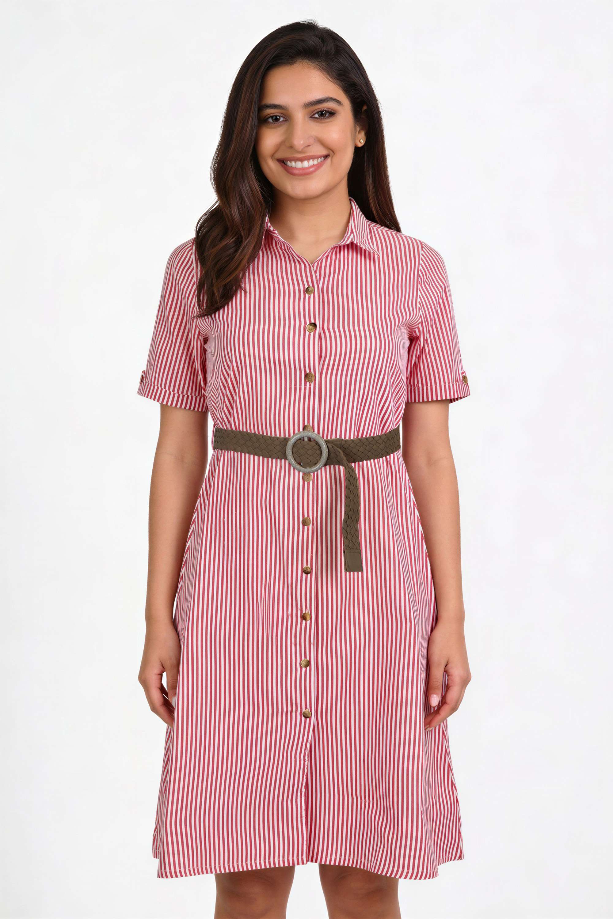intune Stripes Collared Cotton Blend Women Dress-picture-10