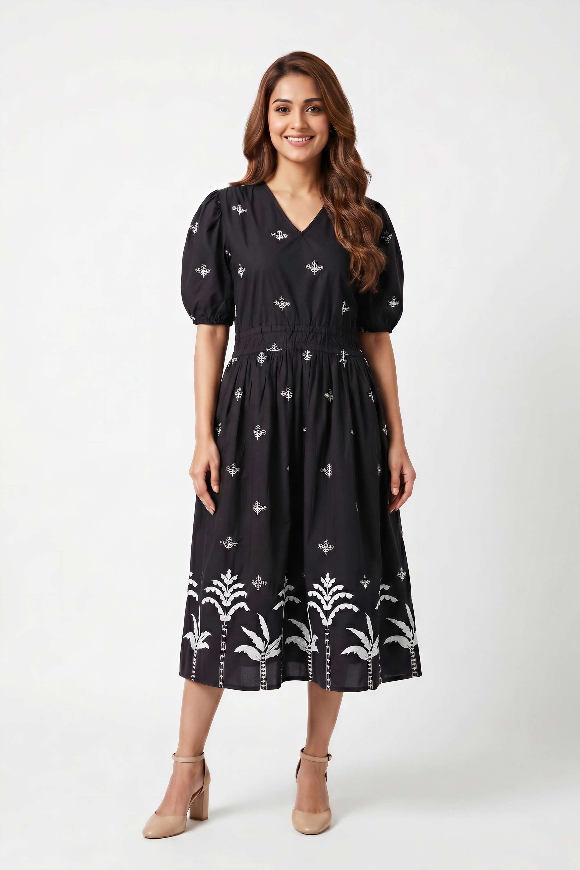 intune Solid V-Neck Cotton Blend Women Dress-picture-19