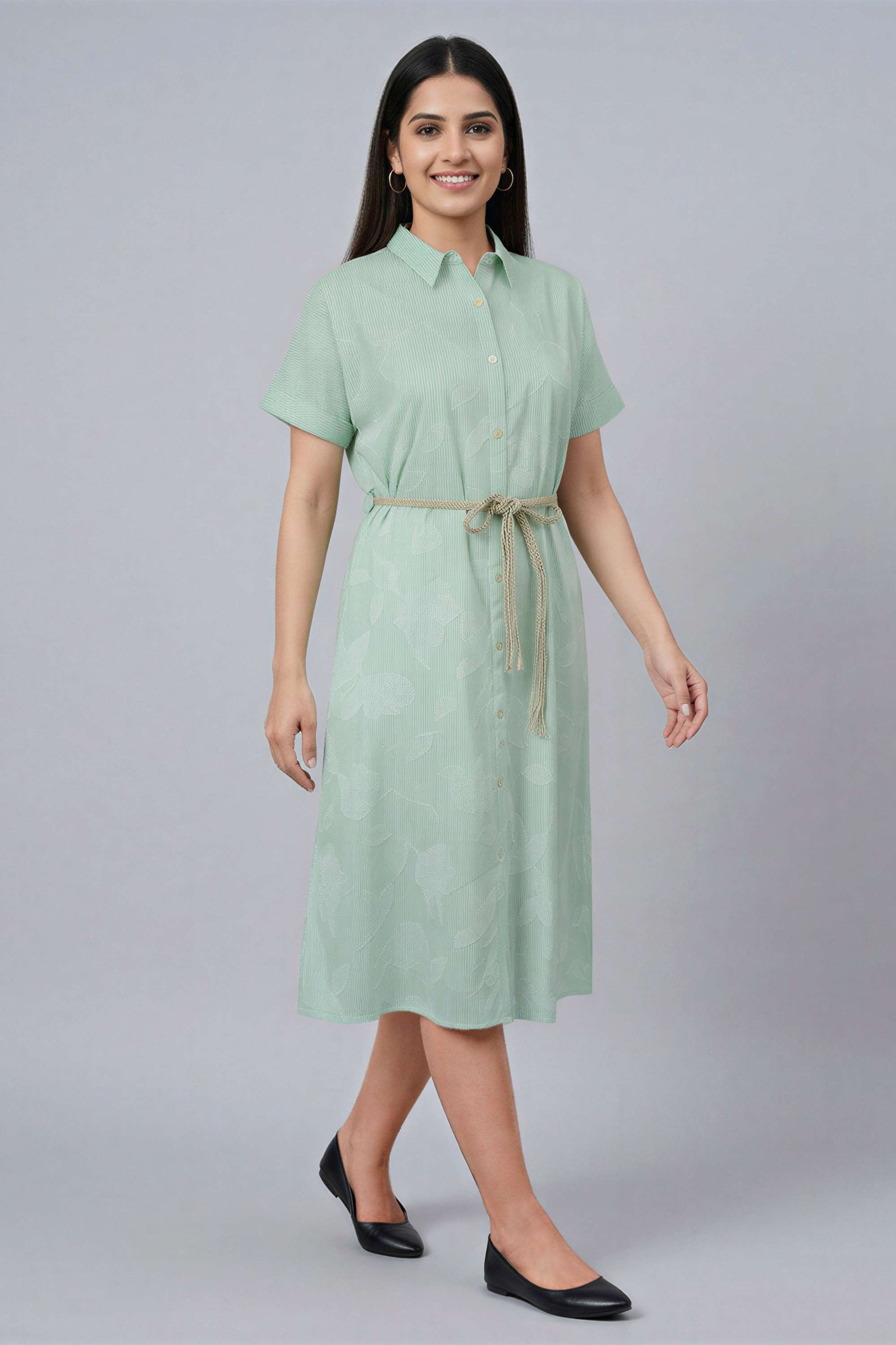 intune Stripes Collared Cotton Blend Women Dress-picture-10