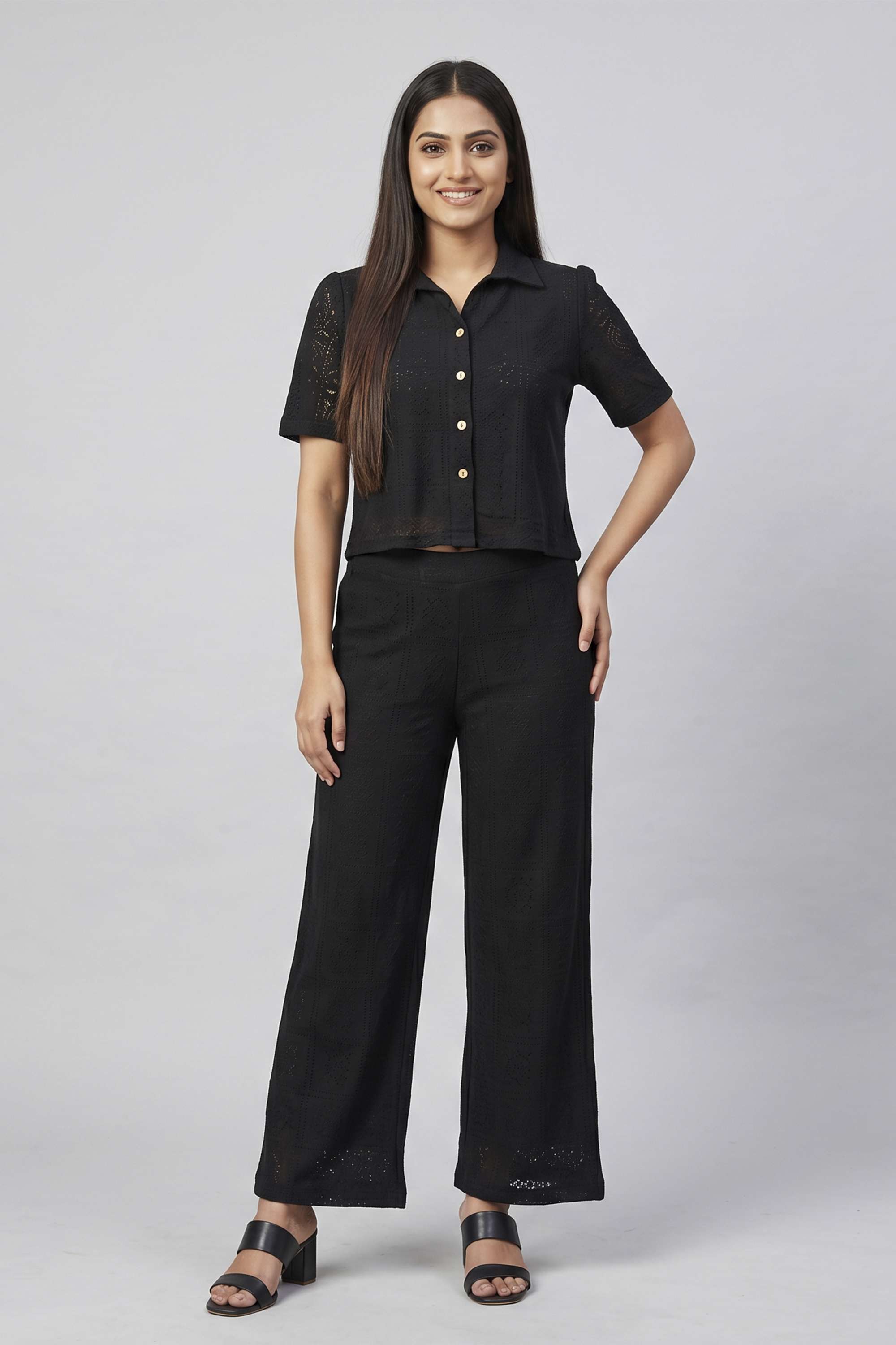 Embroidered Full Length Cotton Blend Women Co-Ord Set-image-6