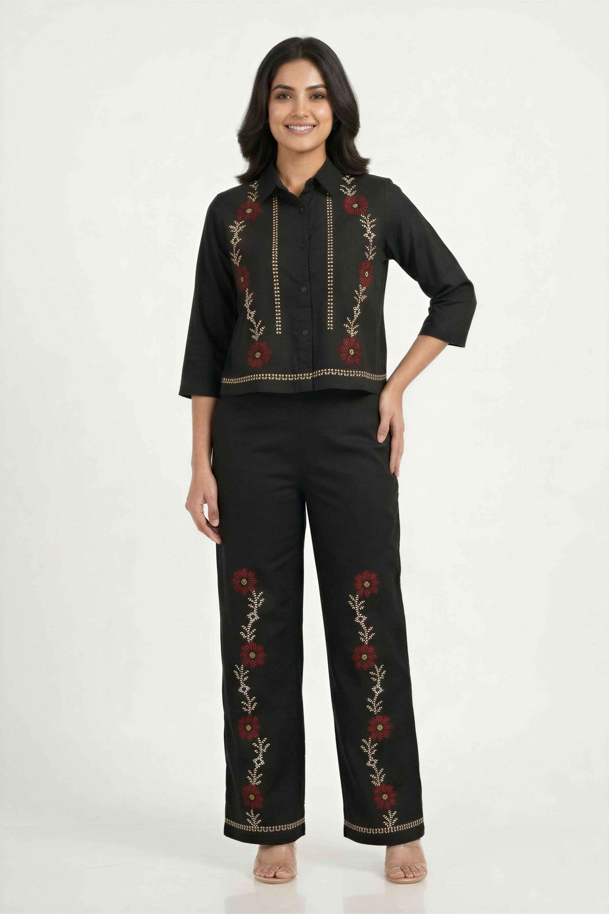 intune Embroidered Full Length Cotton Blend Women Co-Ord Set-picture-28