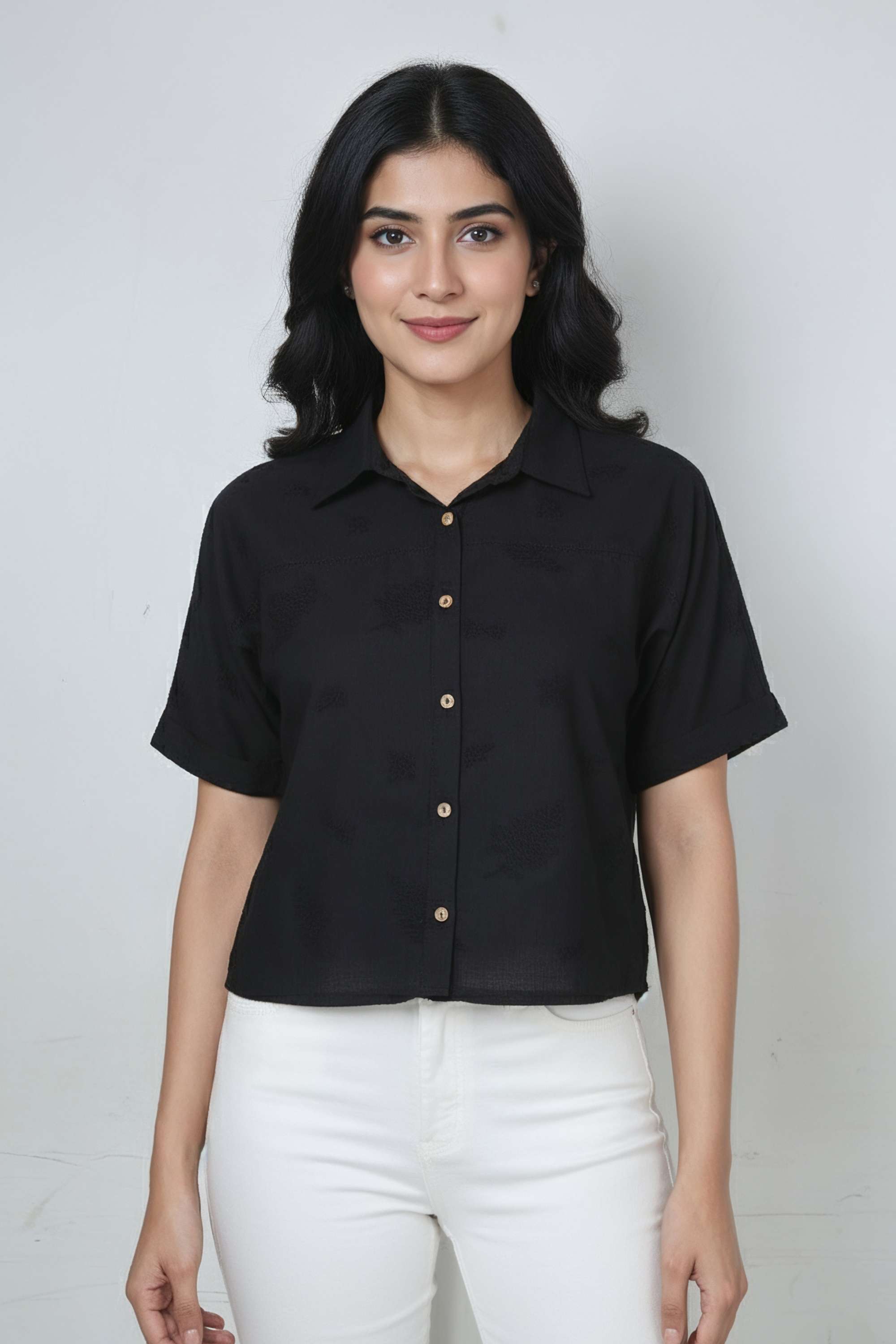 Embroidered Cotton Collared Women Shirt-image-12
