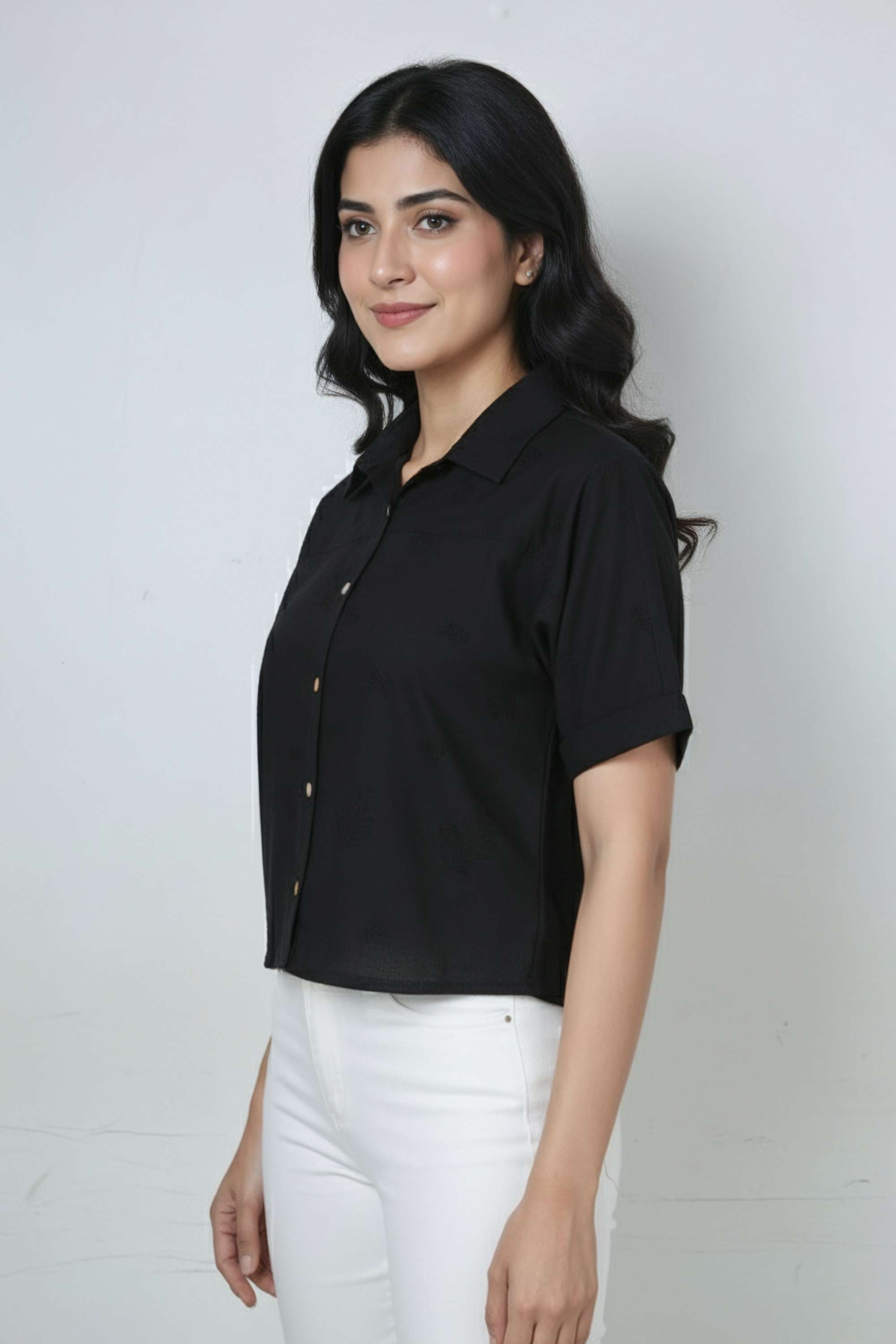 Buy Intune Black Embroidered Cotton Collared Women Shirt