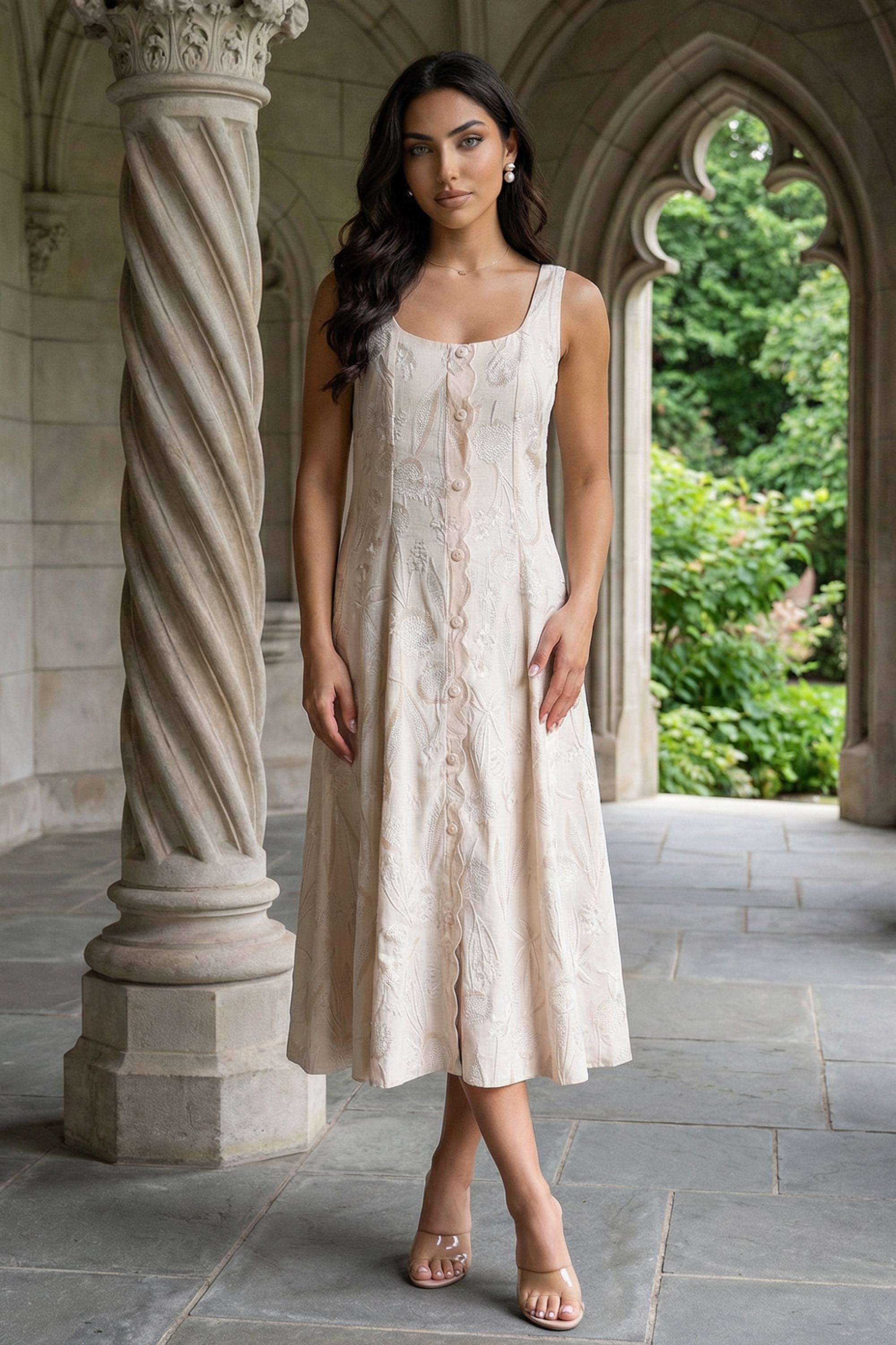 Textured Blended Fabric Scoop Neck Women's Dress-picture-18