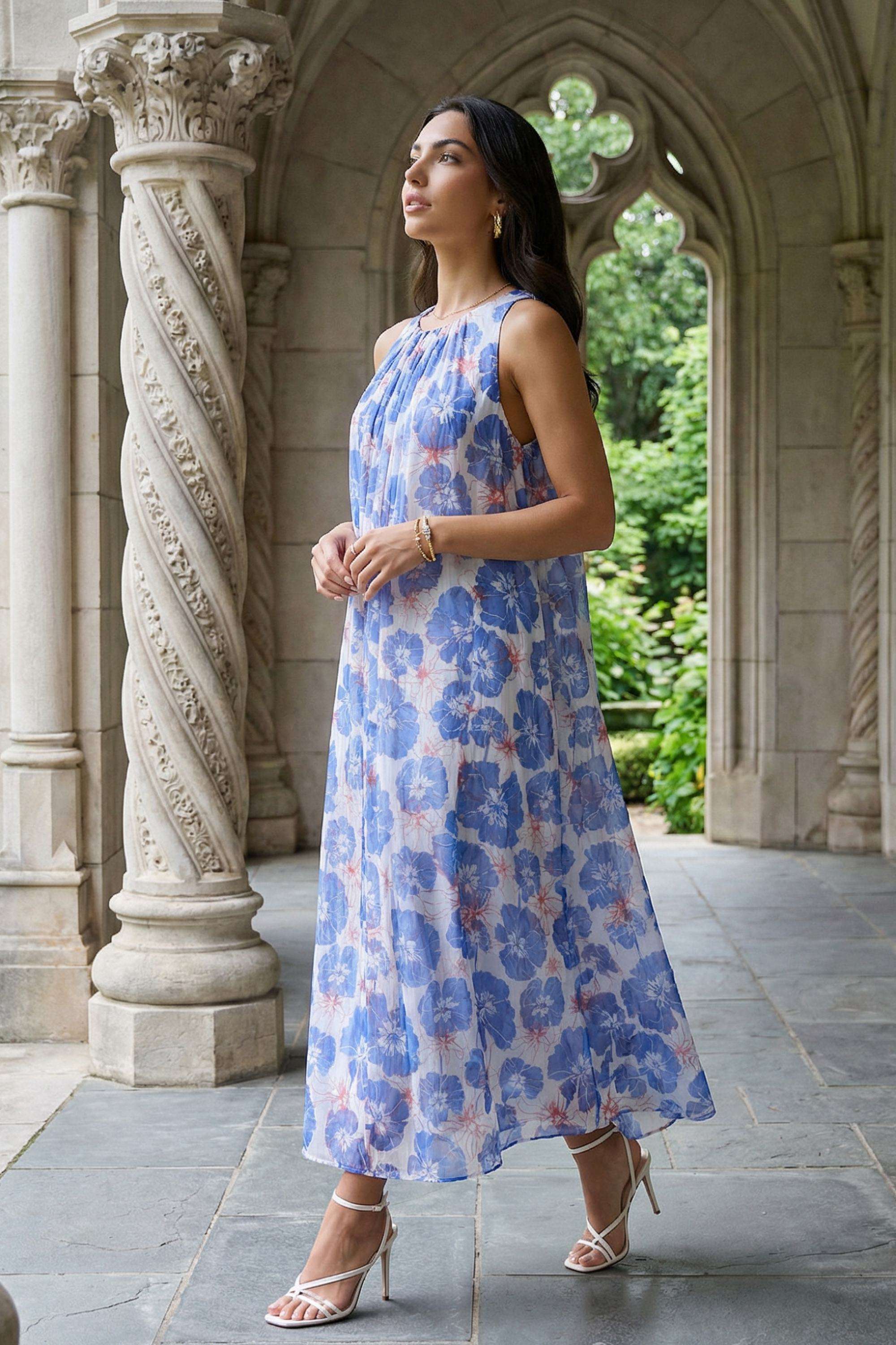 Floral-Chiffon-Round-Neck-Women-s-Dress