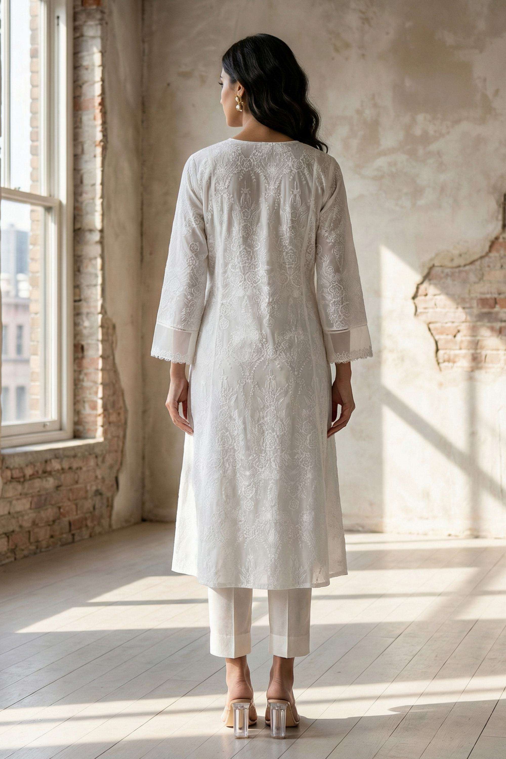 Floral-Blended-Fabric-V-Neck-Women-s-Casual-Wear-Kurta