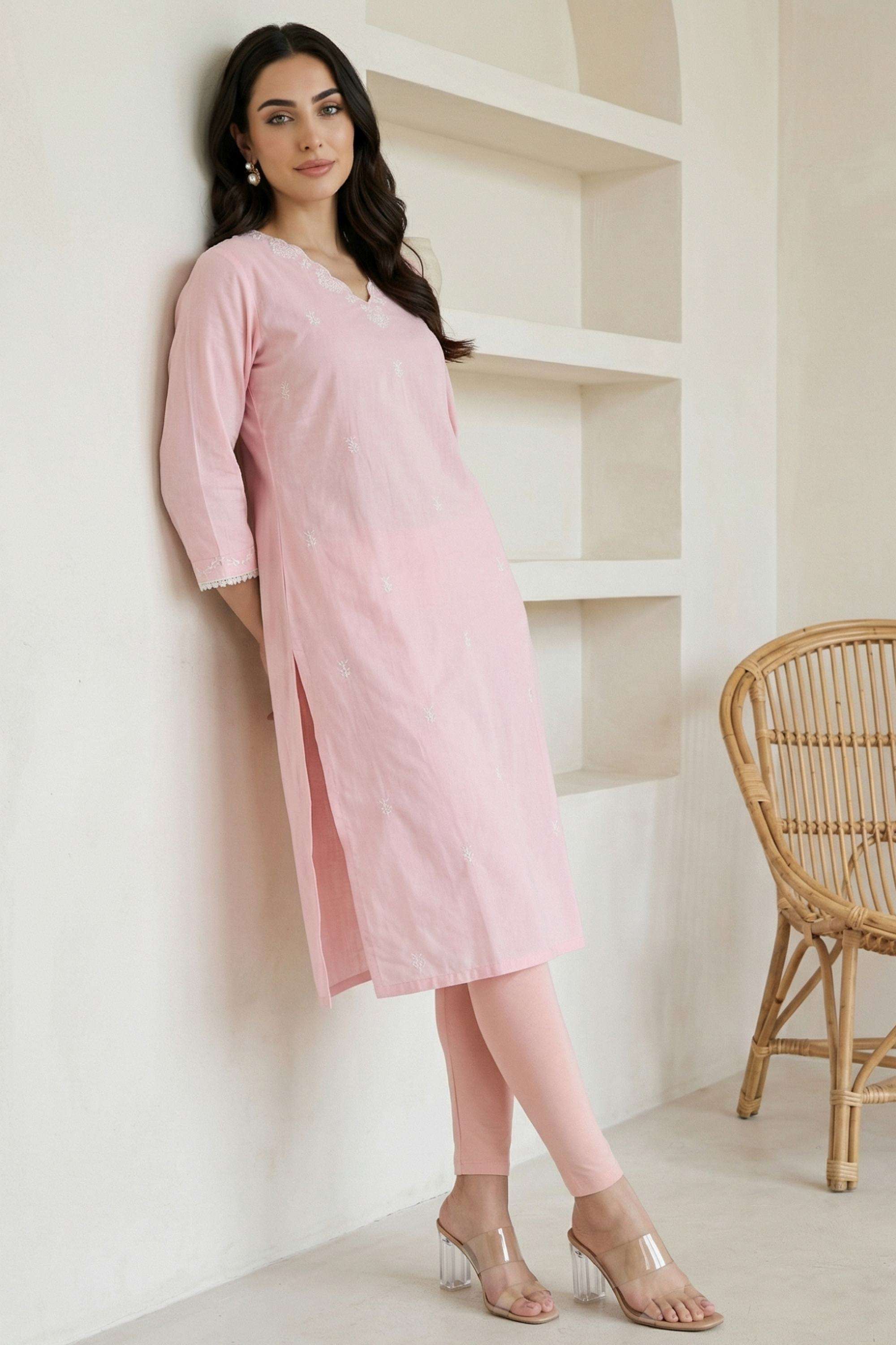 Geometric-Print-Cotton-Blend-Collared-Women-s-Fusion-Wear-Kurta