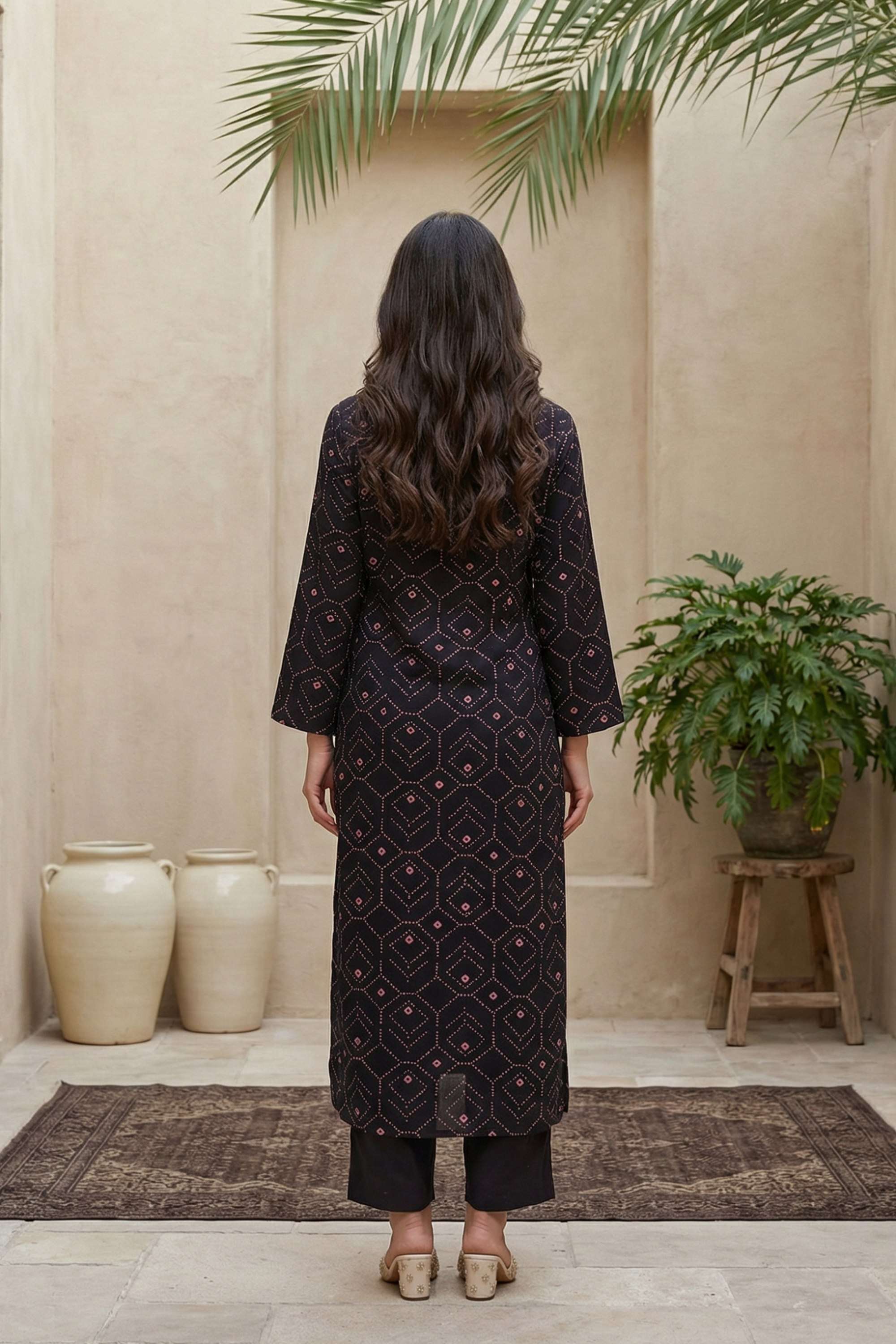 Geometric-Print-Blended-Fabric-Women-s-Formal-Wear-Kurta