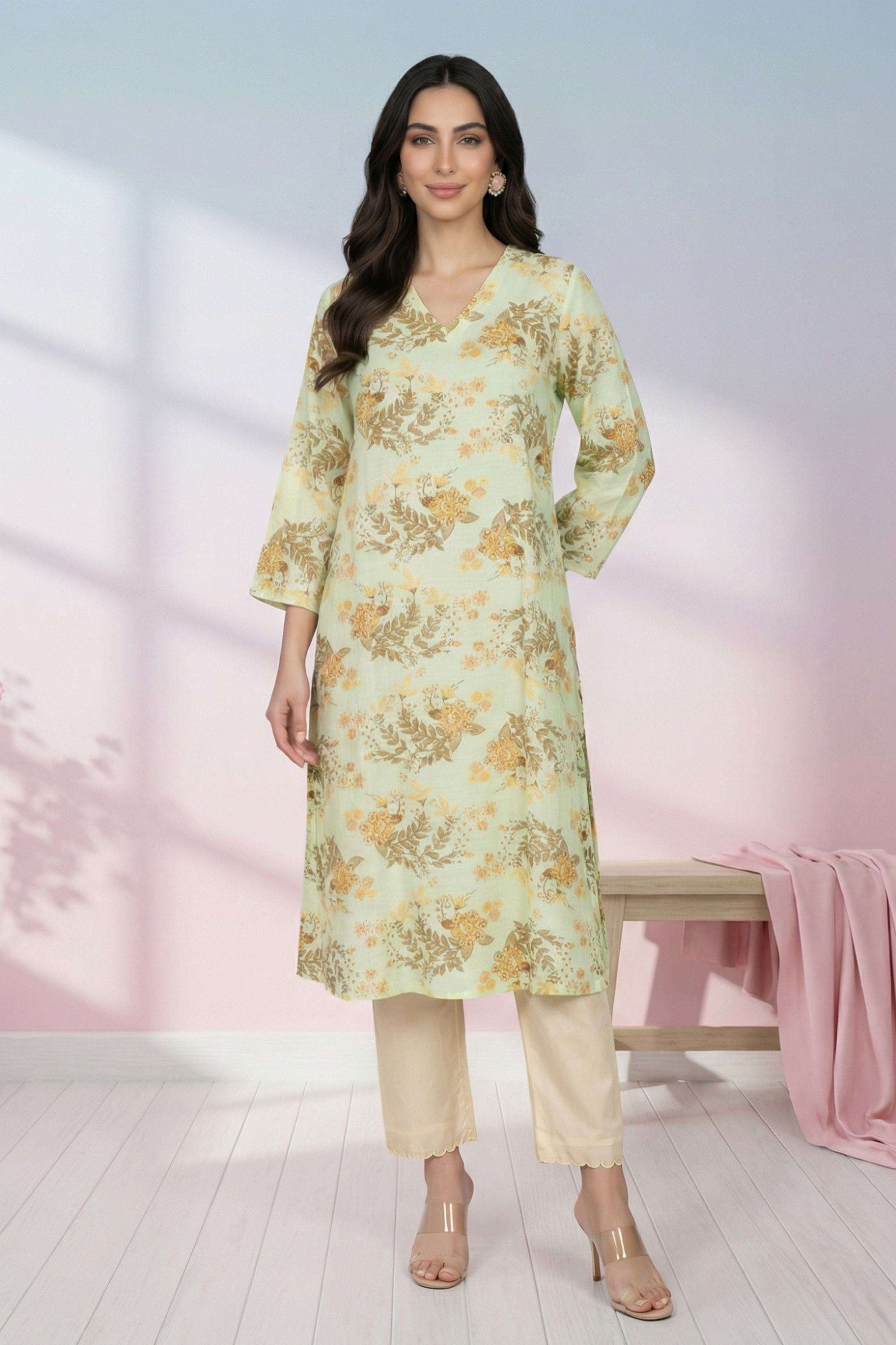 Geometric-Print-Cotton-Blend-Collared-Women-s-Fusion-Wear-Kurta
