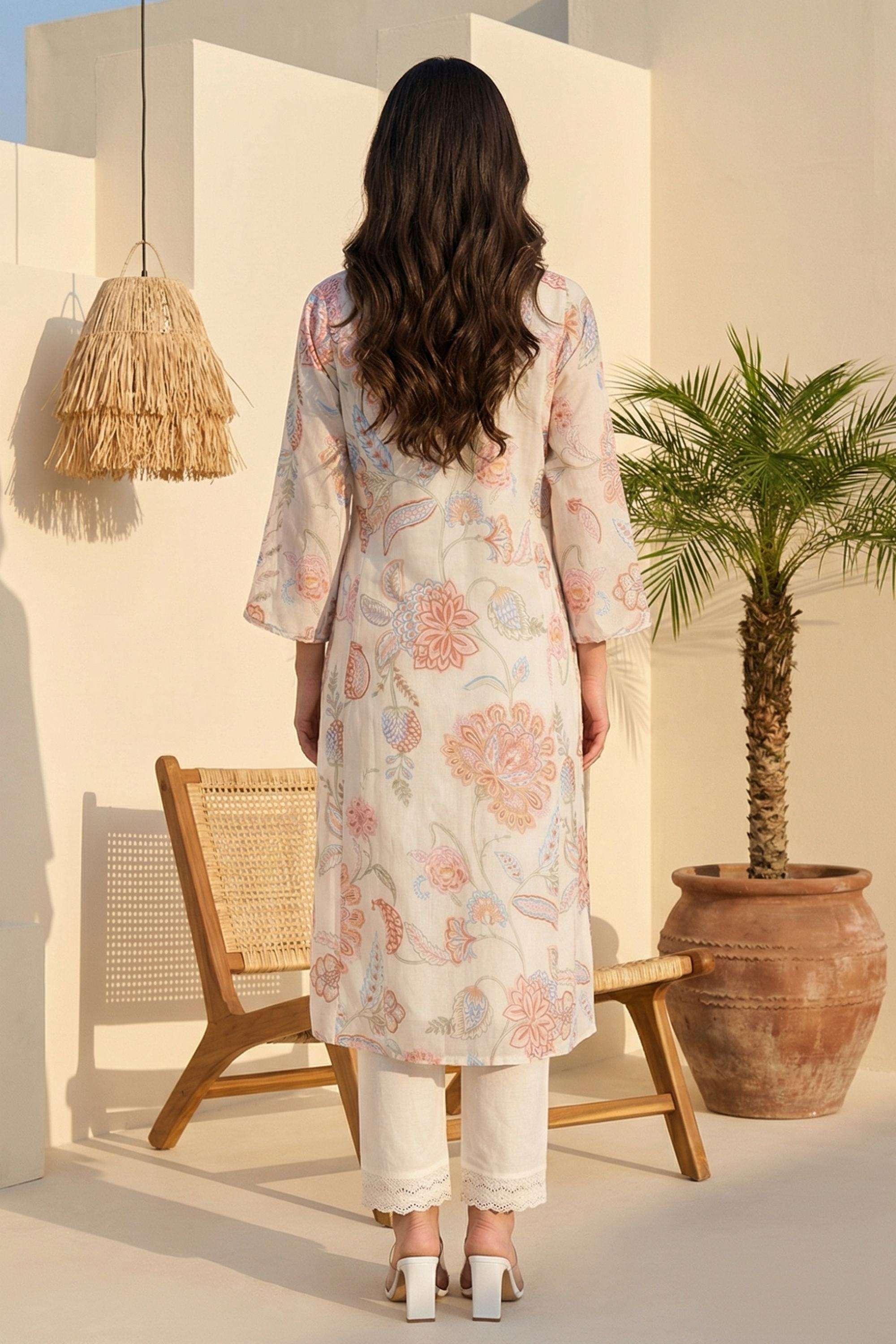 Floral-Blended-Fabric-V-Neck-Women-s-Top