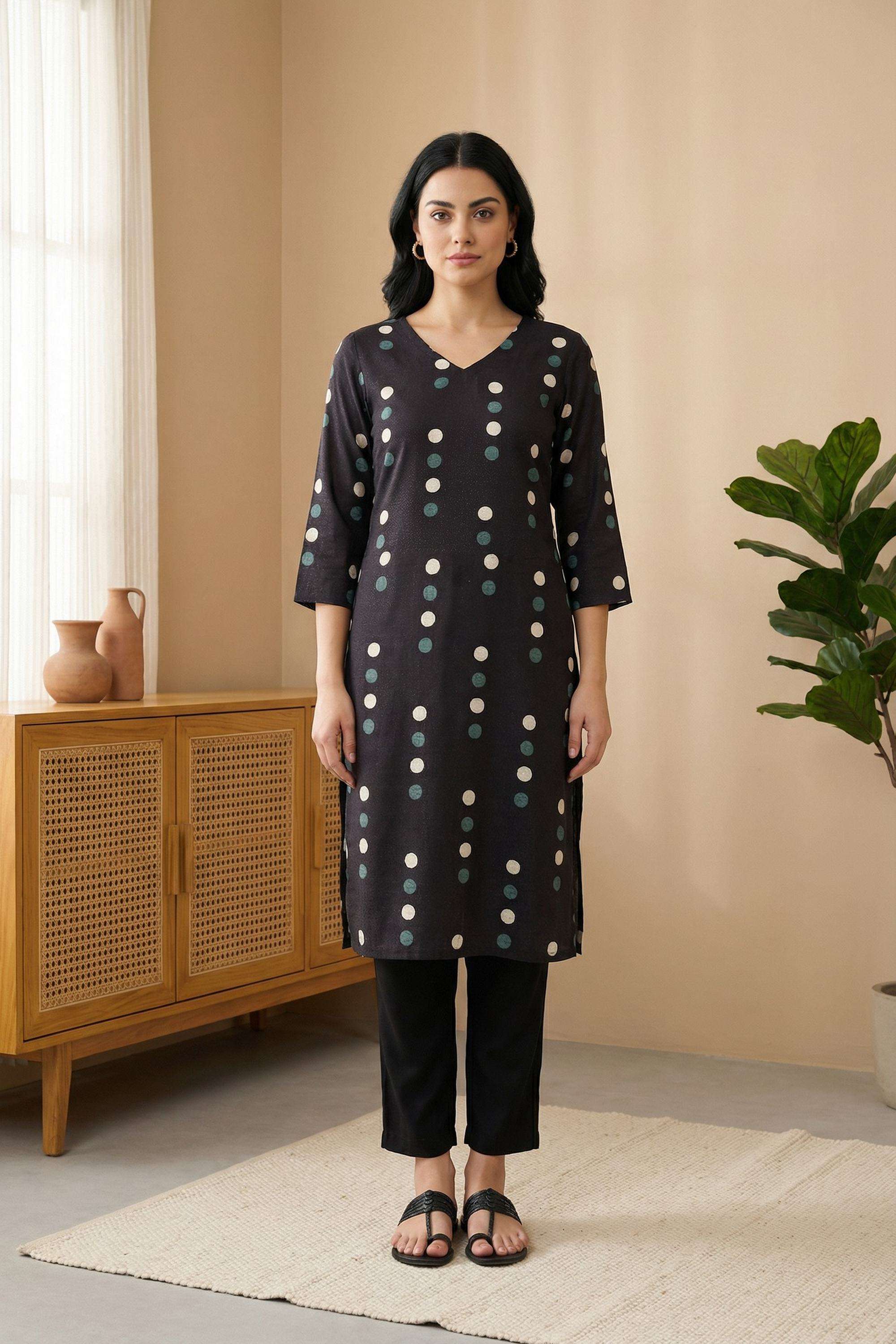 Polka-Dots-Viscose-Women-s-Festive-Wear-Kurta