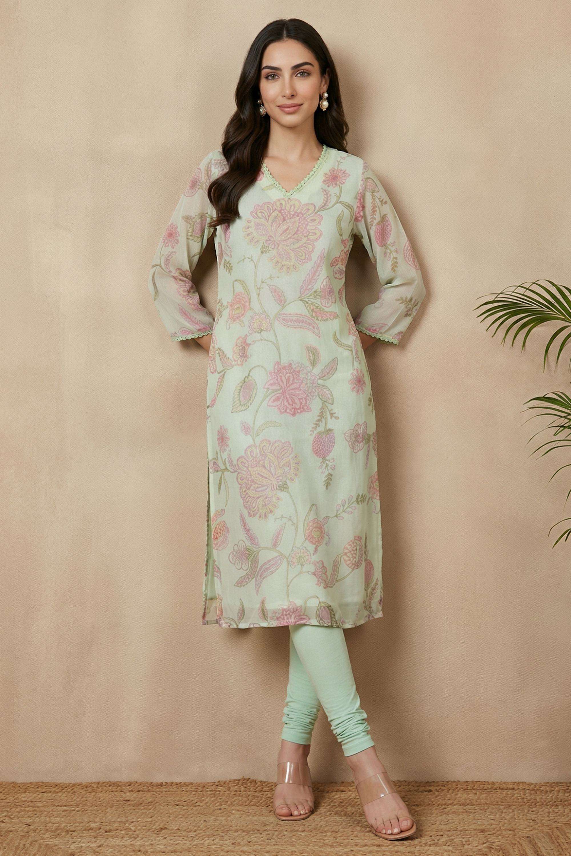 Geometric-Print-Cotton-Blend-Collared-Women-s-Fusion-Wear-Kurta