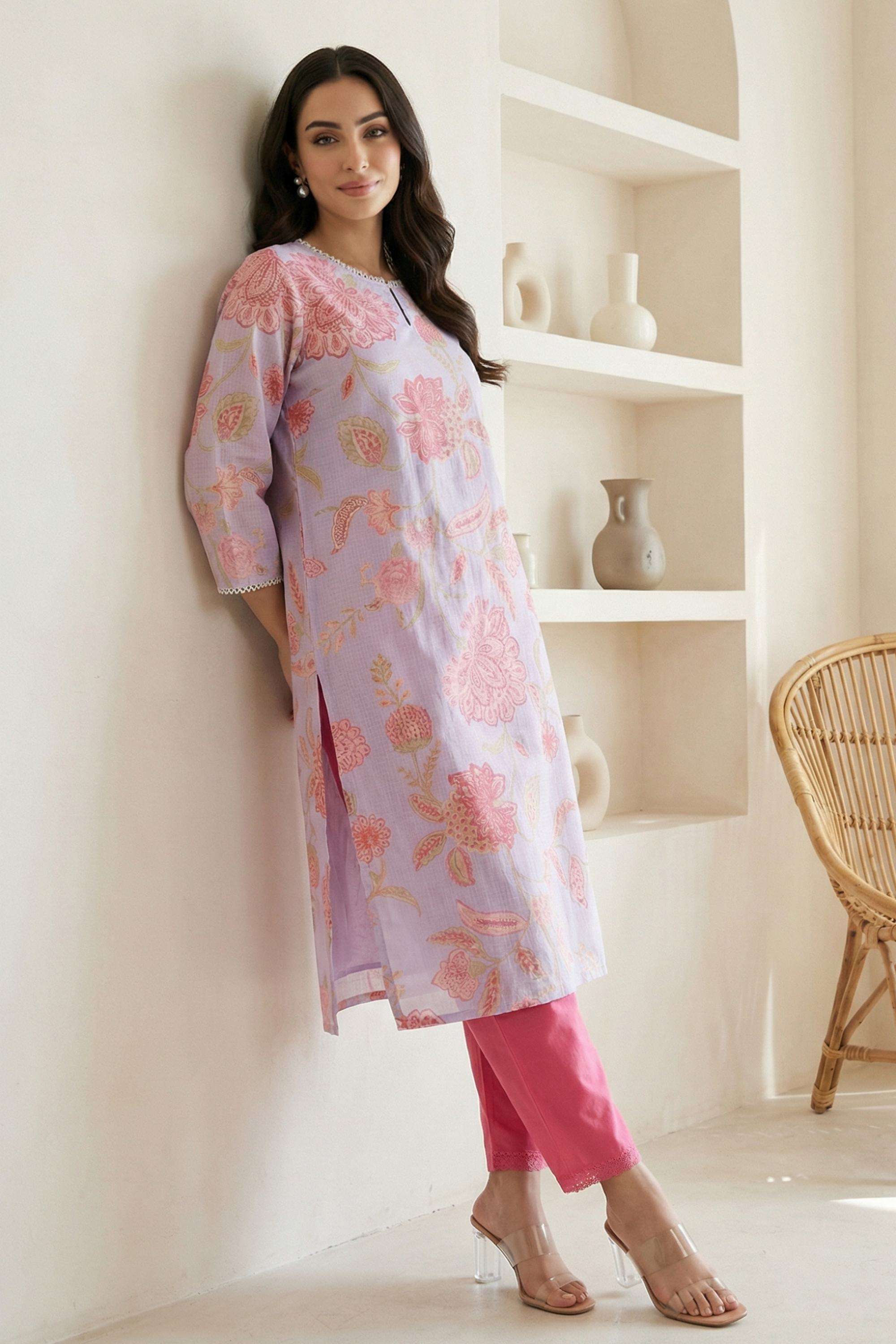 Floral-Blended-Fabric-Women-s-Casual-Wear-Kurta